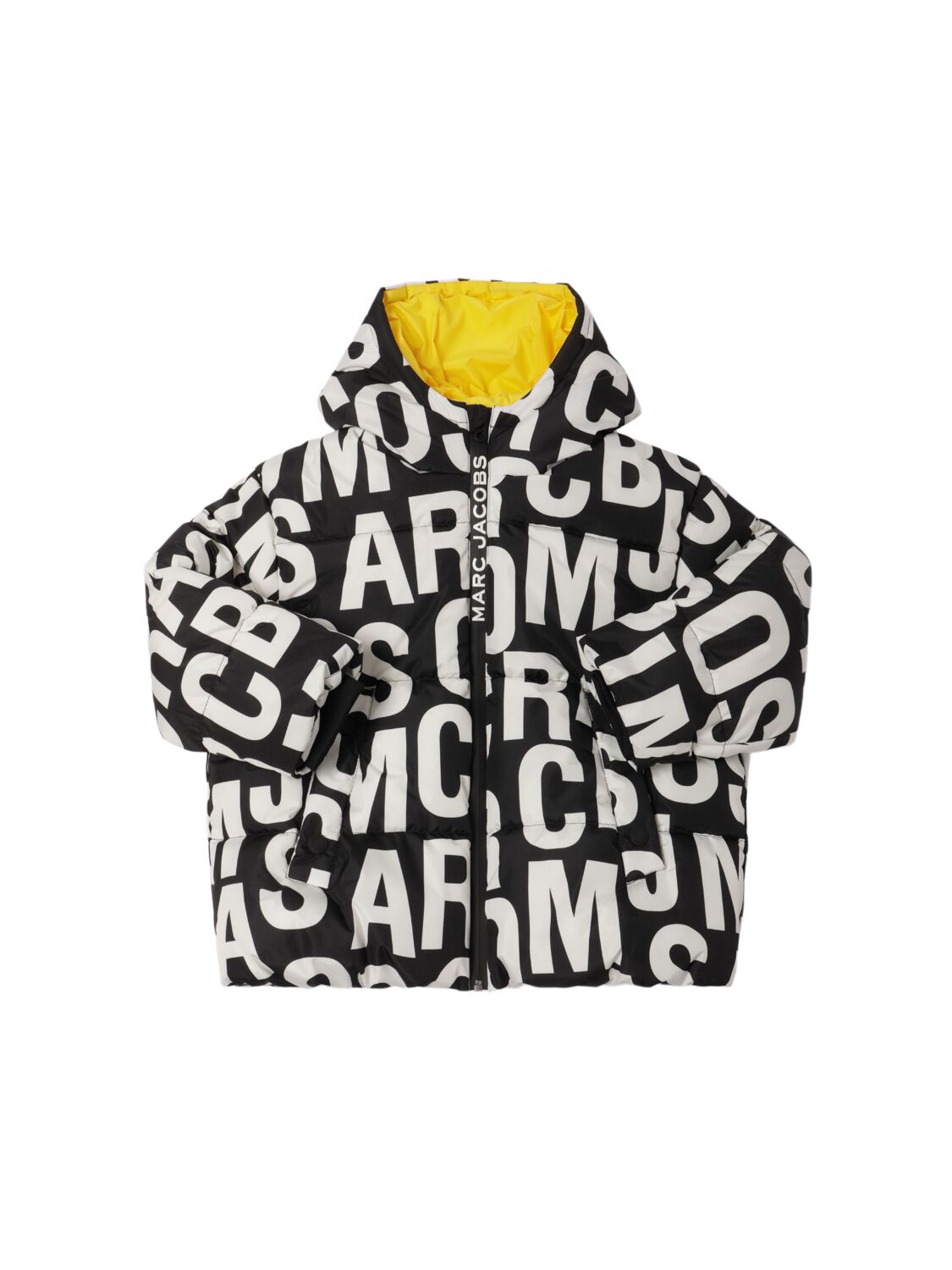 Marc Jacobs Kids' Hooded Monogram Poly Down Jacket In Black