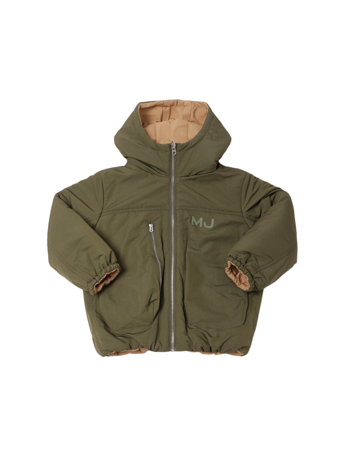 Shop Marc Jacobs Reversible Hooded Poly Puffer Jacket In Beige/green