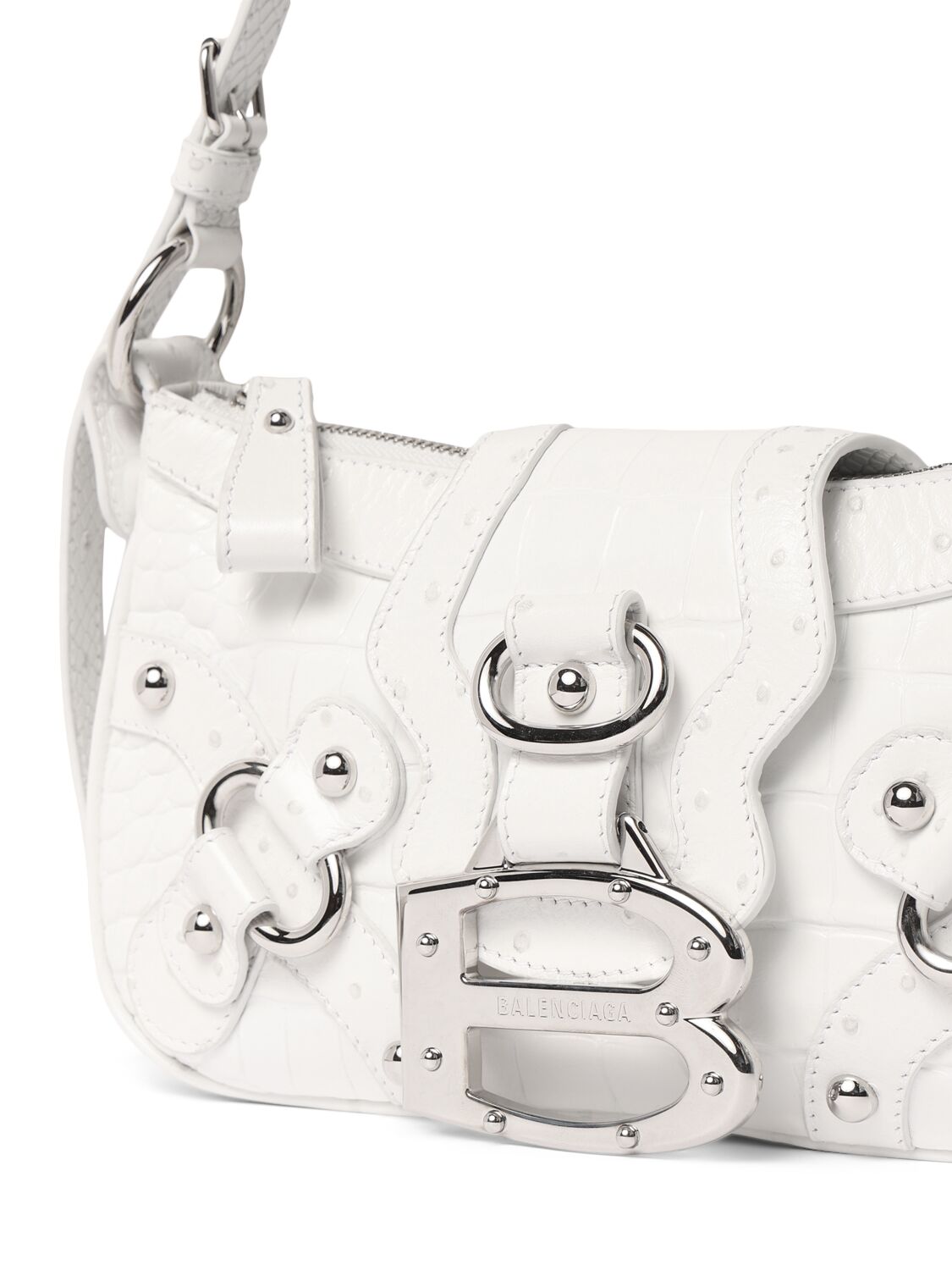 Shop Balenciaga Small Essex Leather Blend Shoulder Bag In Optic White