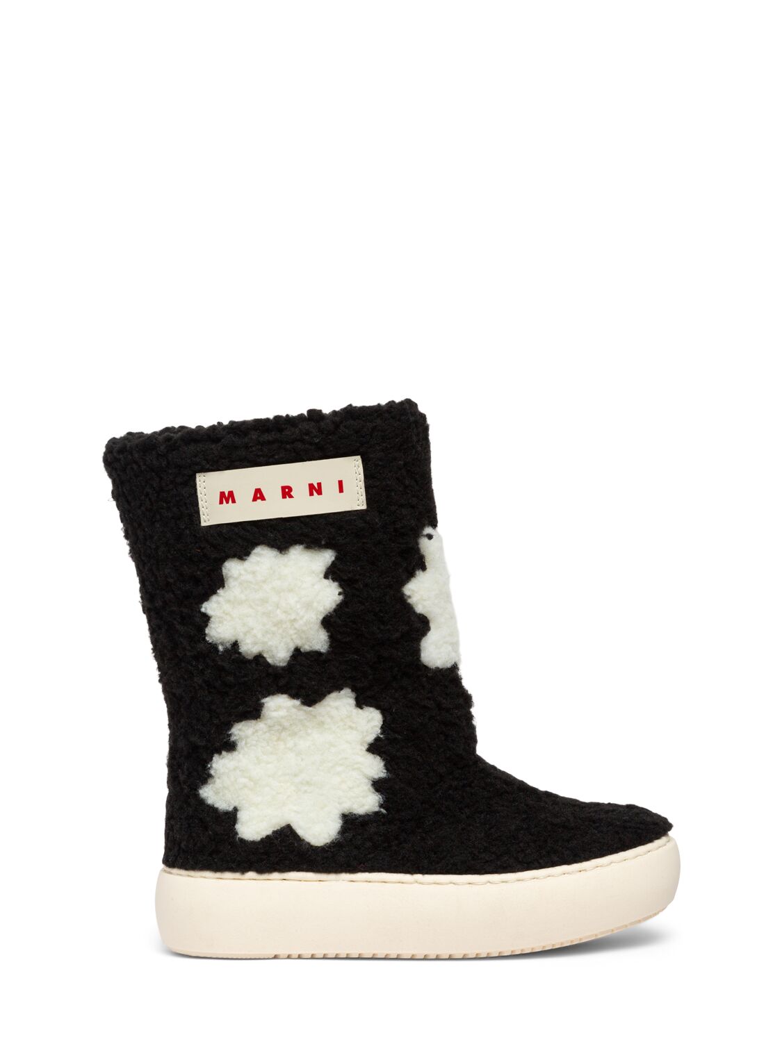 Marni Junior Faux Fur Boots W/logo In Black