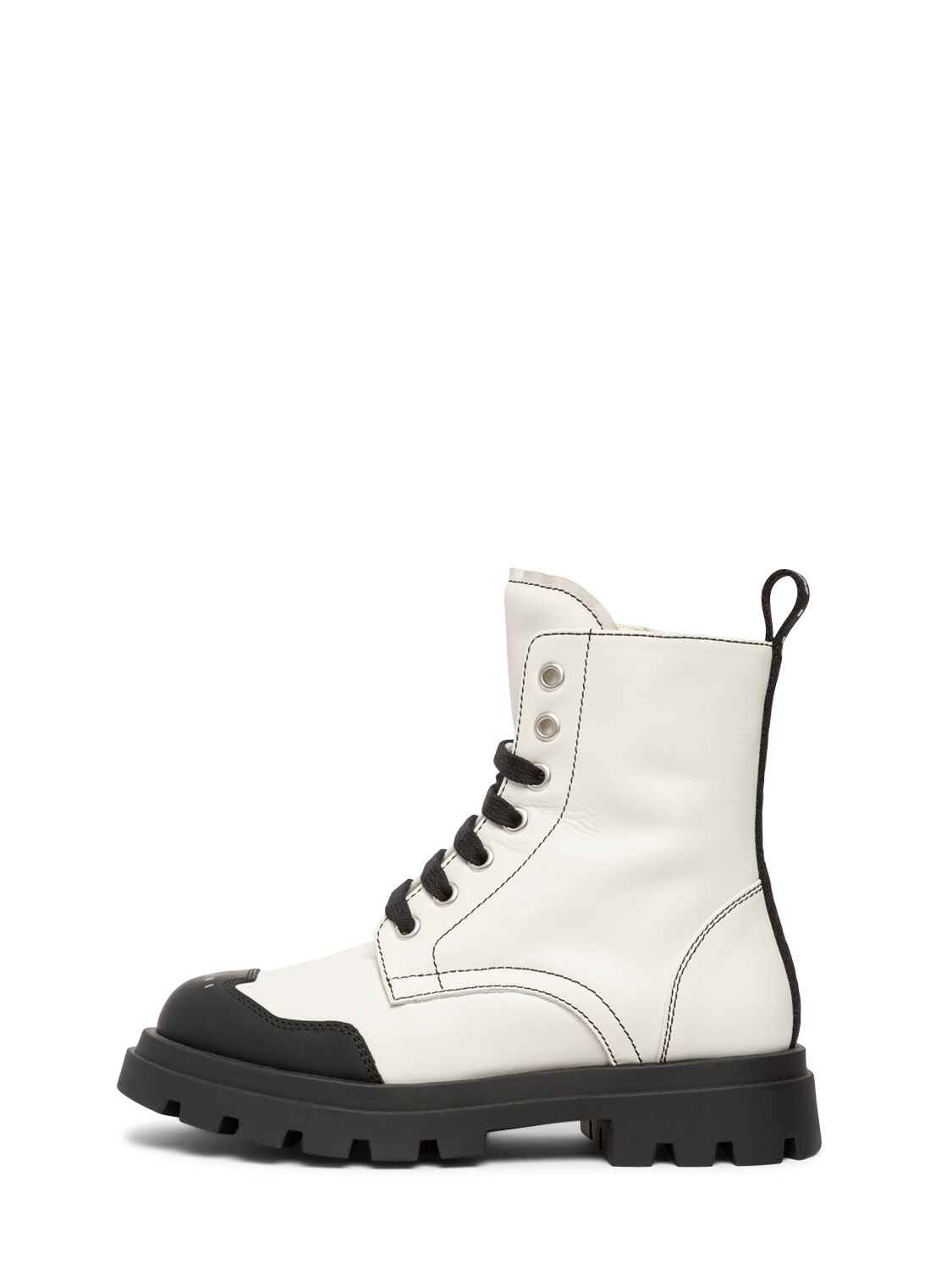 Marni Junior Leather Zip-up Boots W/logo In White