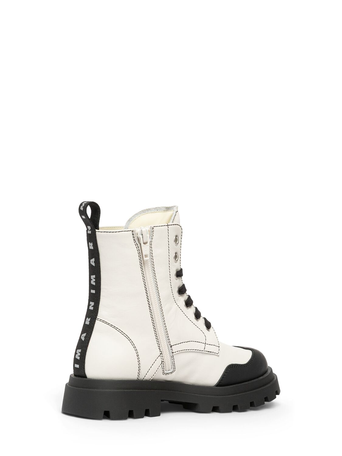 Shop Marni Junior Leather Zip-up Boots W/logo In White