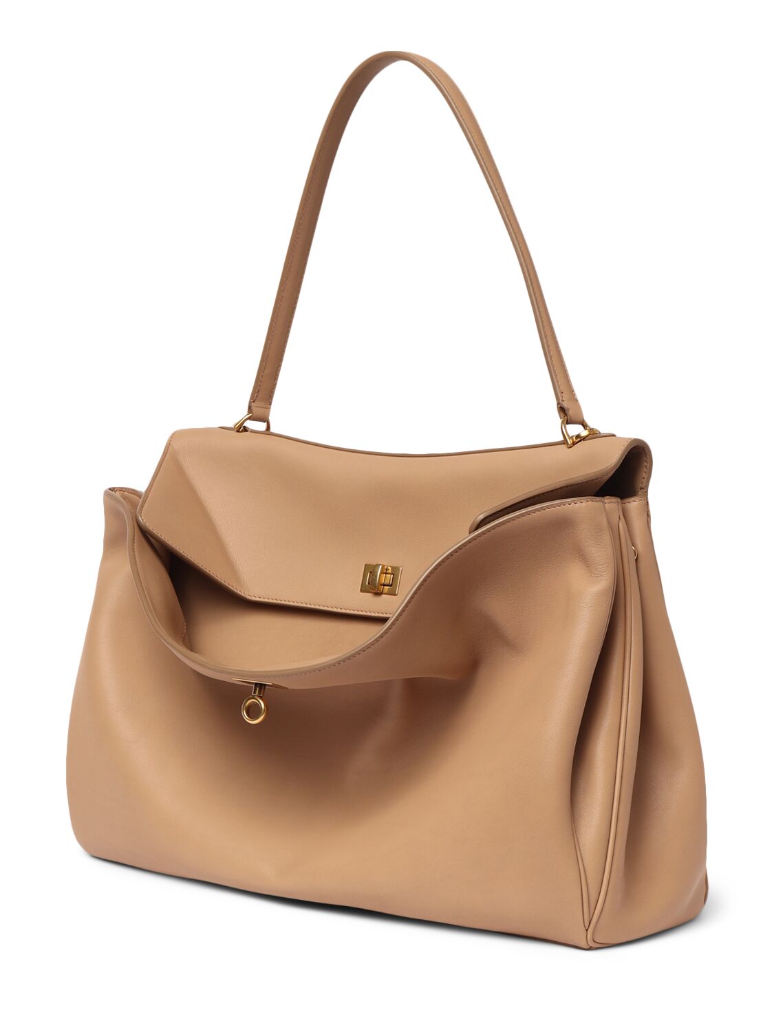 Shop Balenciaga Large Rodeo Smooth Leather Shoulder Bag In Latte