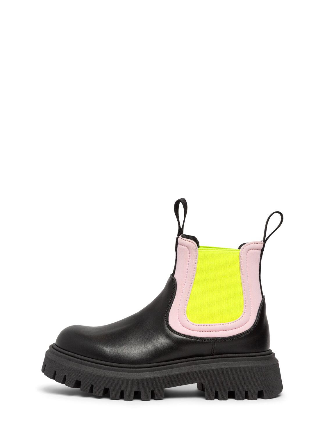 Marni Junior Leather & Poly Boots W/logo In Black/yellow