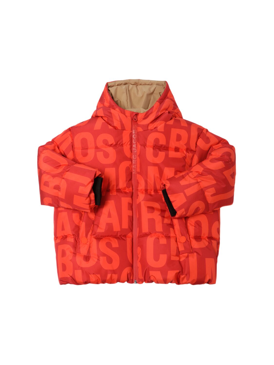Marc Jacobs Kids' Hooded Monogram Poly Down Jacket In Red
