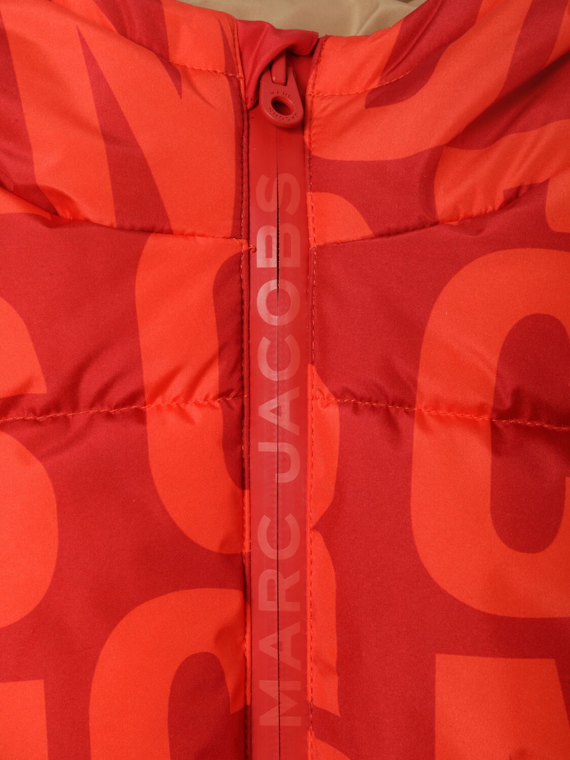 Shop Marc Jacobs Hooded Monogram Poly Down Jacket In Red/orange