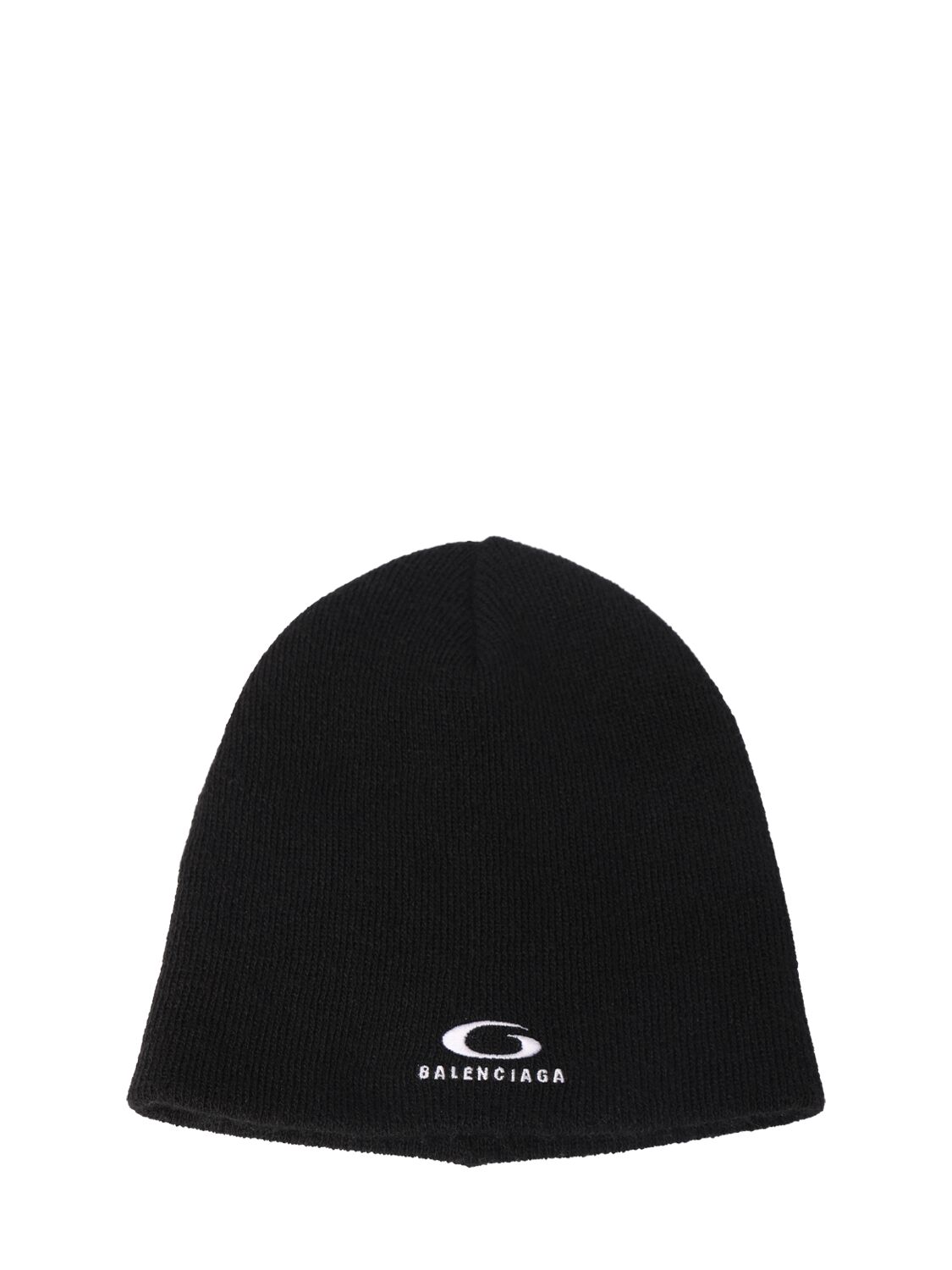 Balenciaga Logo Rib Knit Cotton Beanie In Black