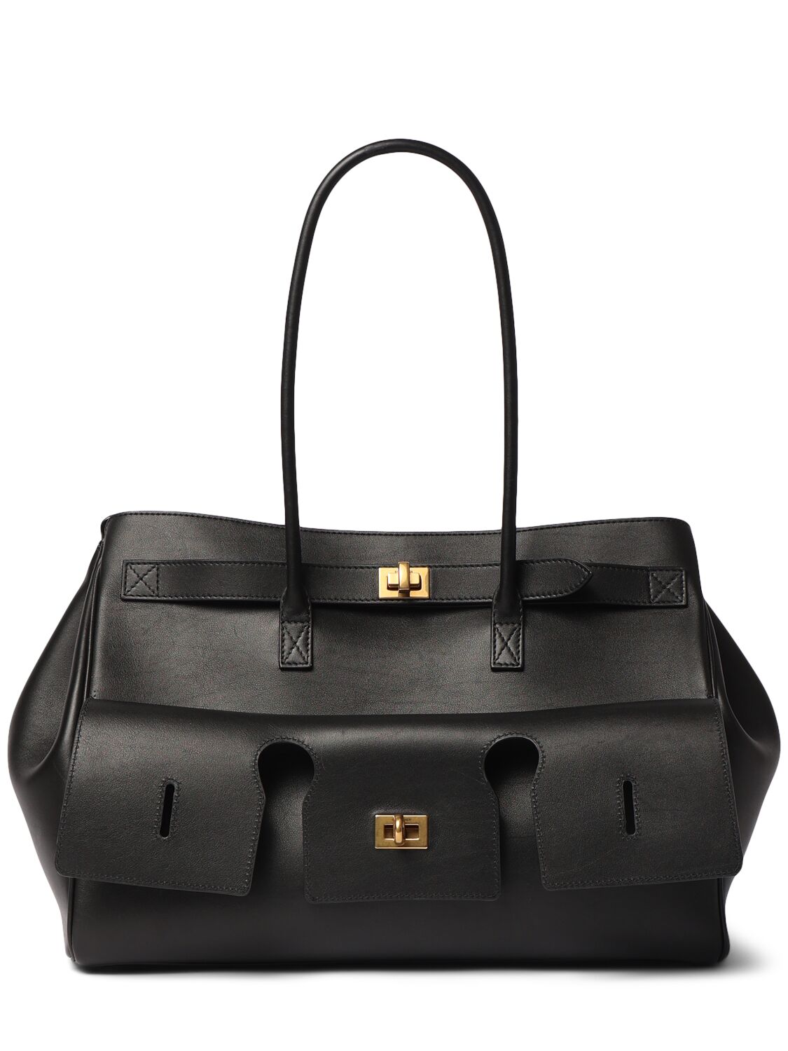 Shop Balenciaga Medium Bel Air Leather Tote Bag In Black