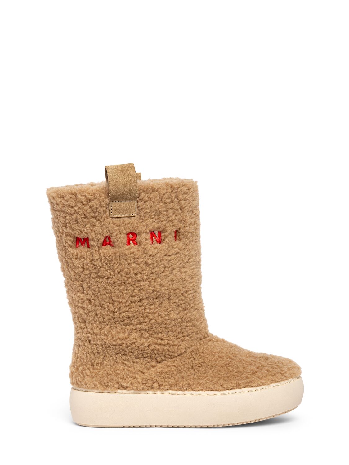 Marni Junior Faux Fur Boots W/logo In Light Brown