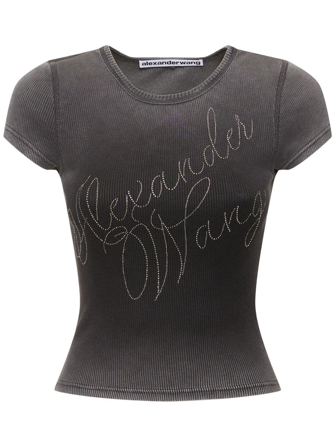 Alexander Wang Embellished Fitted Cotton T-shirt In Black