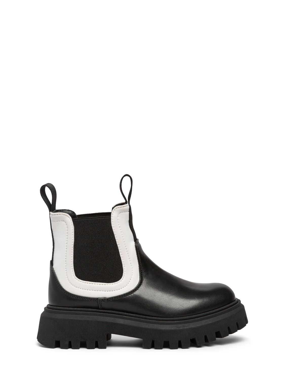 Marni Junior Leather & Poly Boots W/logo In Black/white