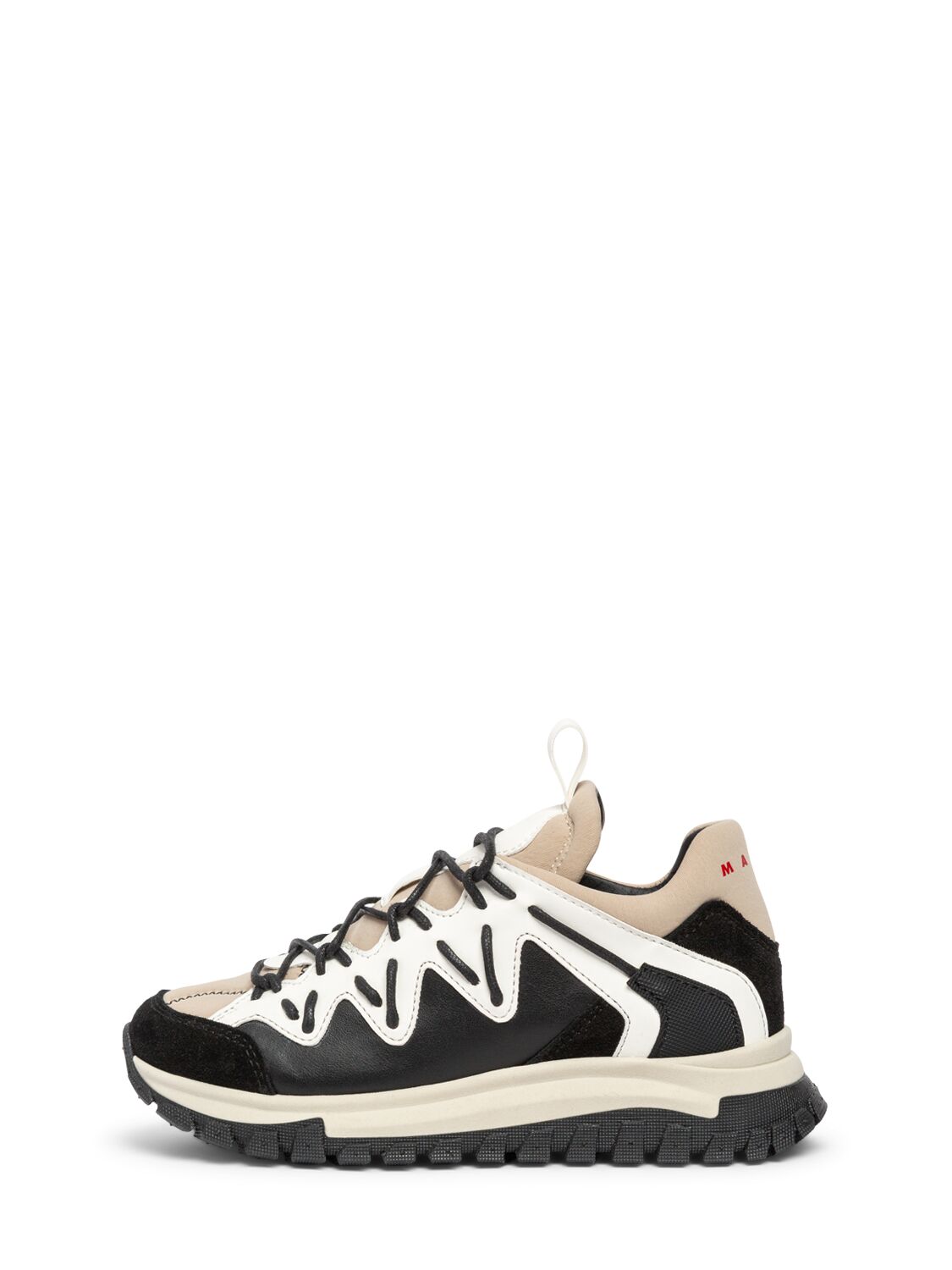 Marni Junior Nylon & Leather Lace-up Sneakers In Black/white