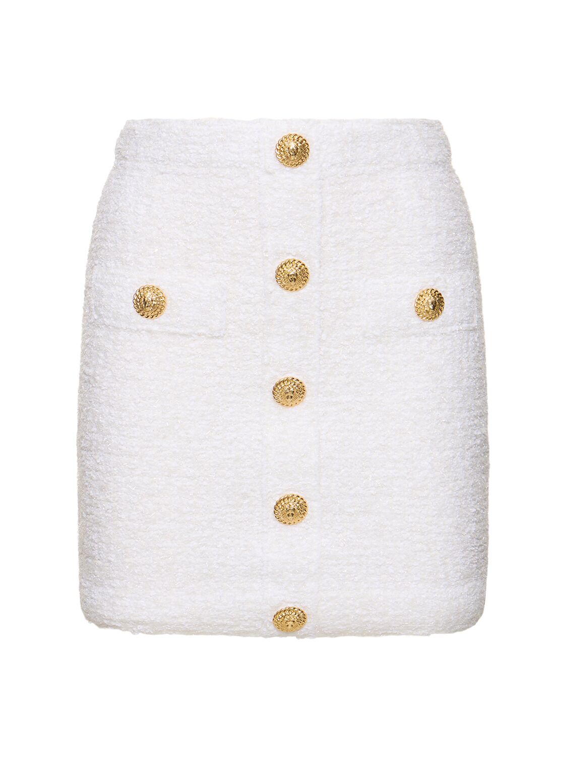 Balmain Cotton Blend Tweed Mini Skirt In White