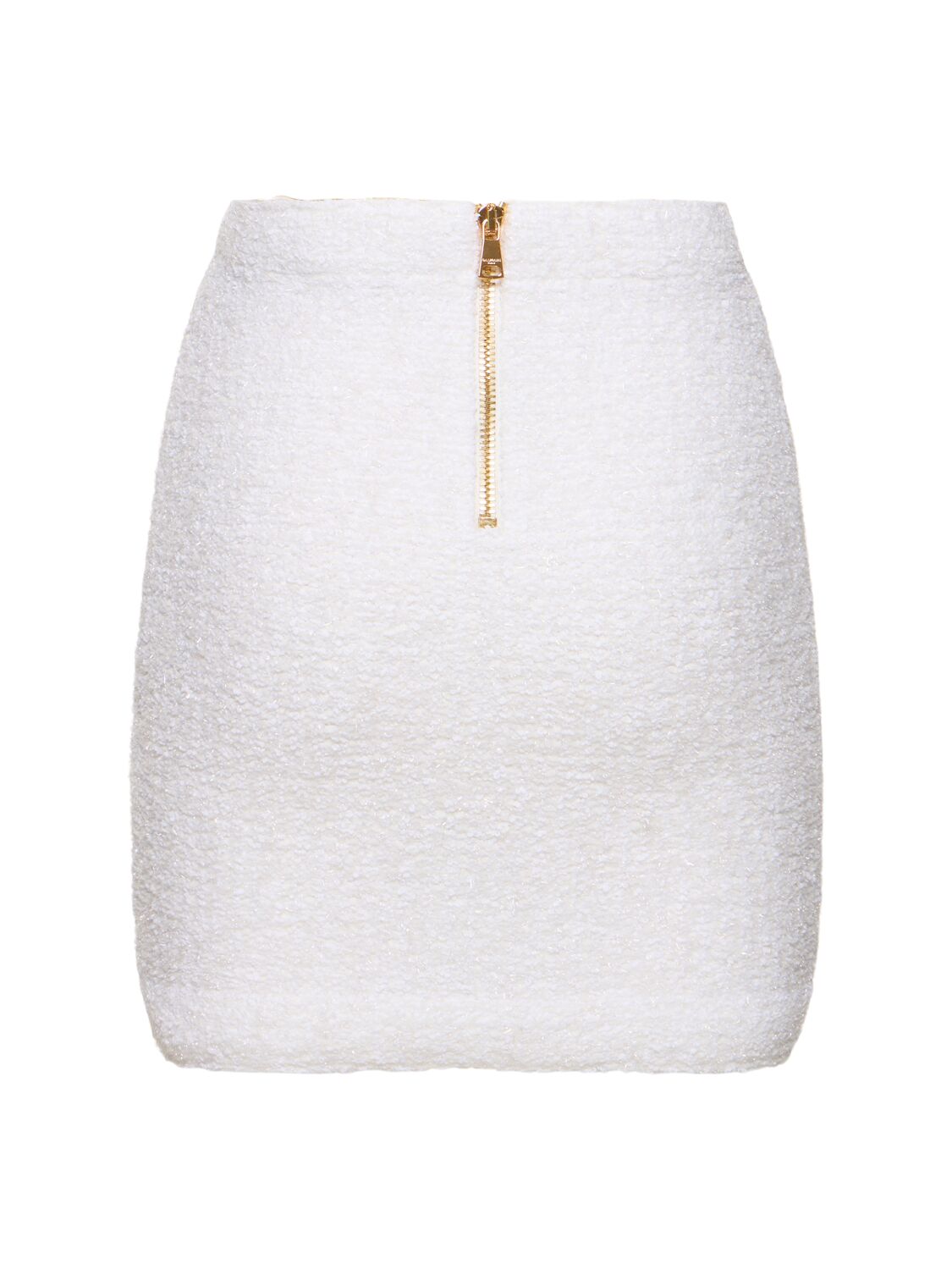 Shop Balmain Cotton Blend Tweed Mini Skirt In White