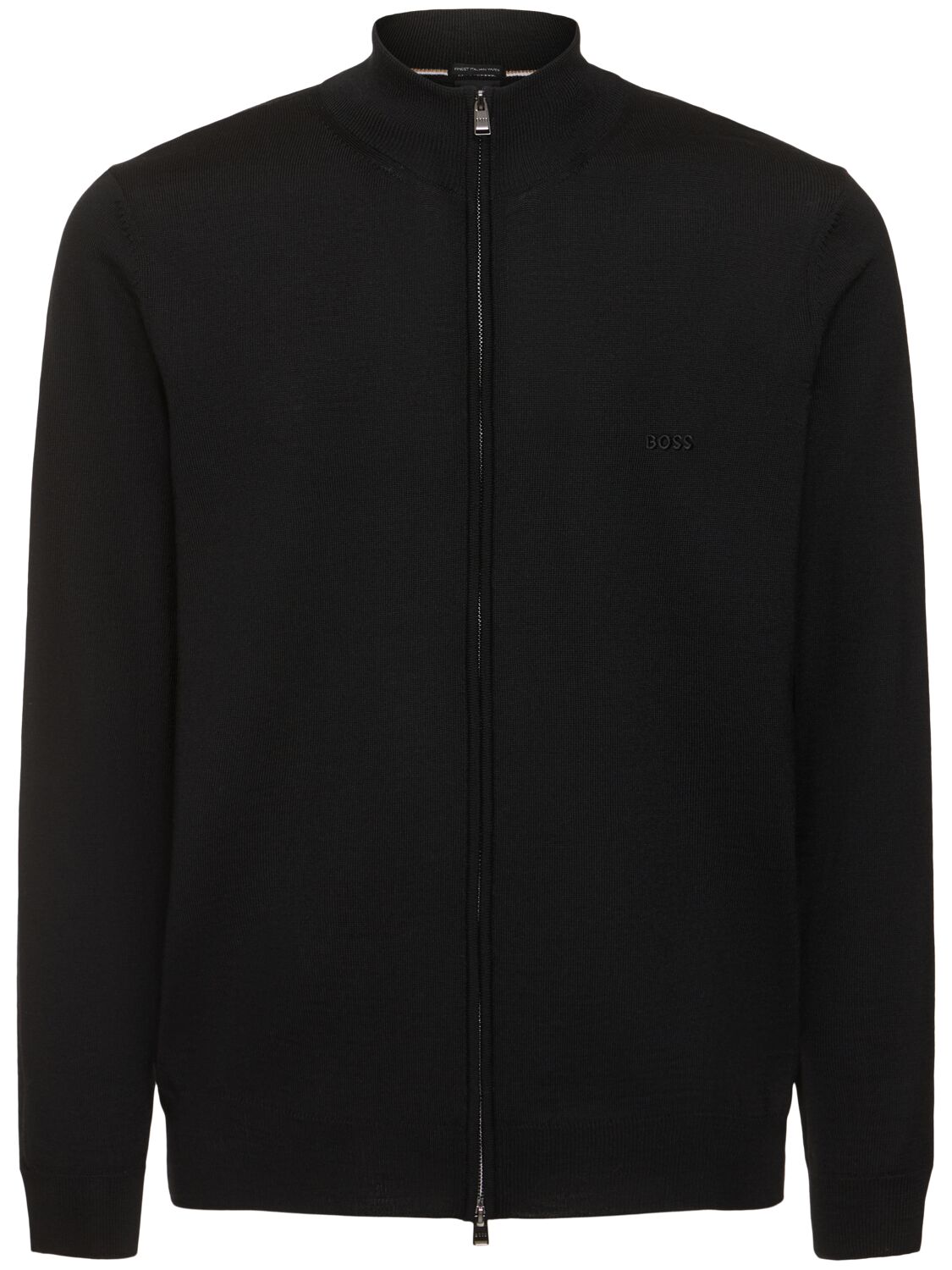 Hugo Boss Balonso Zipped Wool Knit Sweater In Black