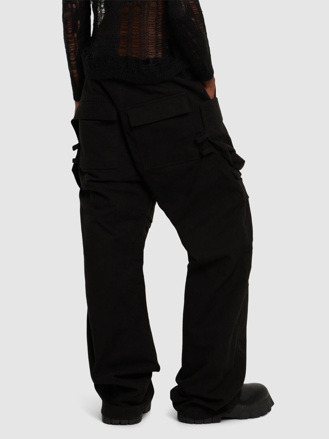 Shop Rick Owens Stefan Cargo Brushed Cotton Jeans In Black