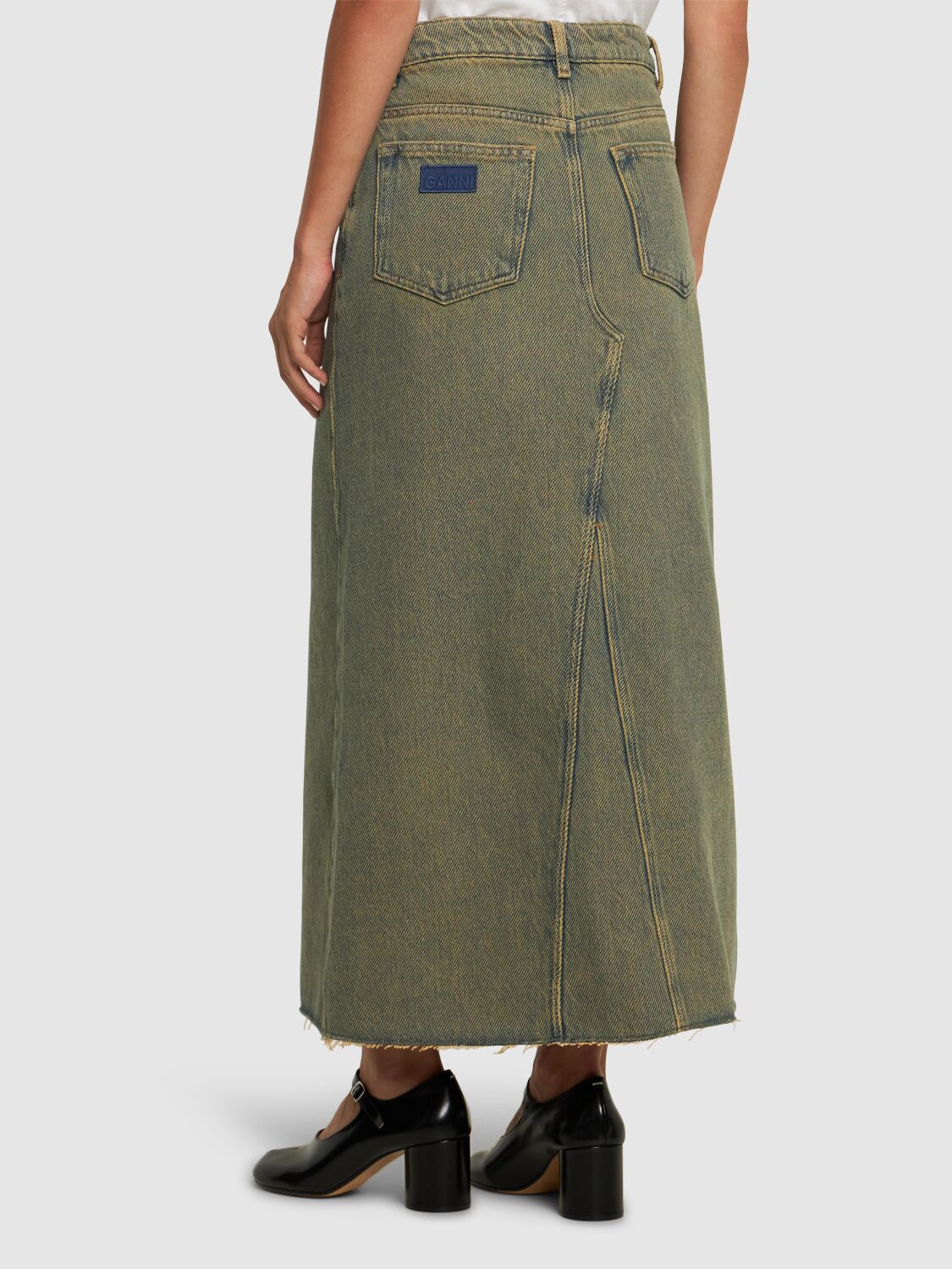 Shop Ganni Overdyed Heavy Denim Maxi Skirt In Brown