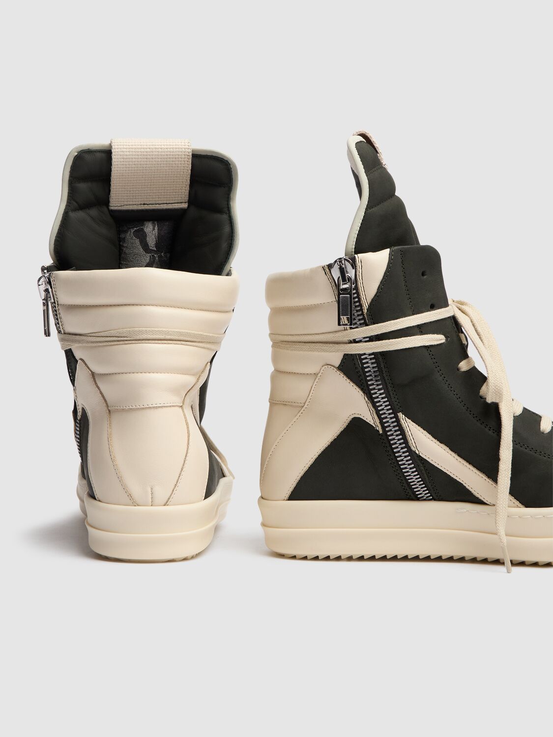 Shop Rick Owens Geobasket Leather Sneakers In Green/milk