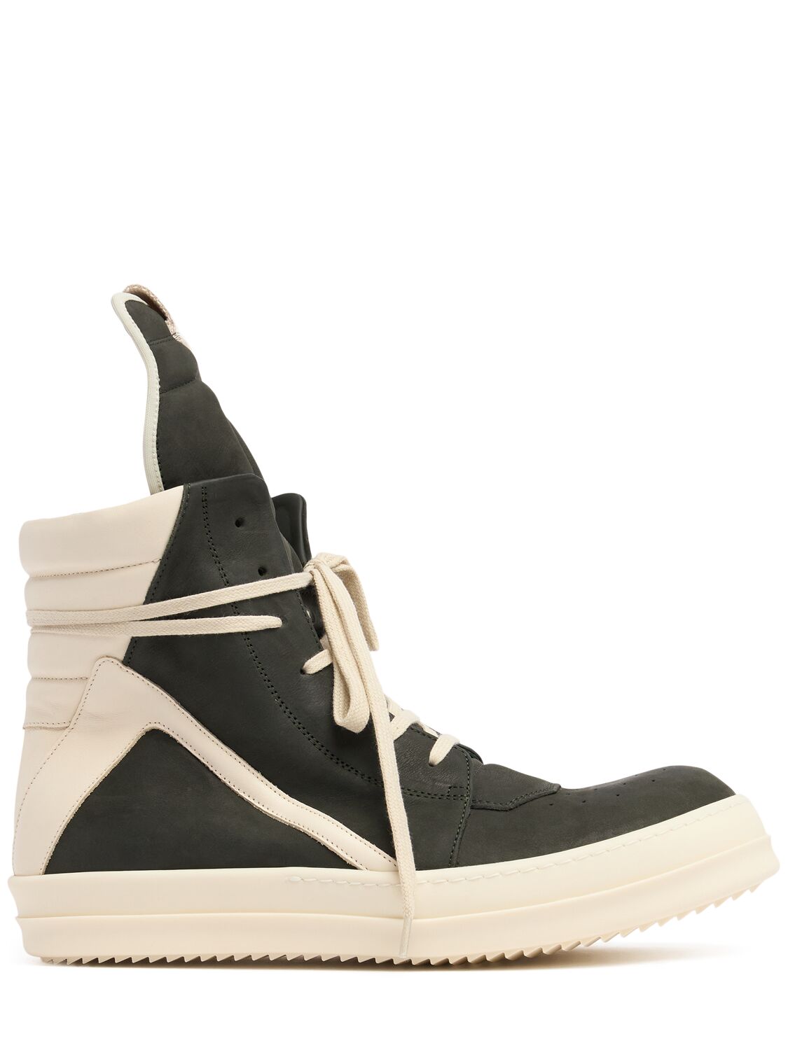 Shop Rick Owens Geobasket Leather Sneakers In Green/milk