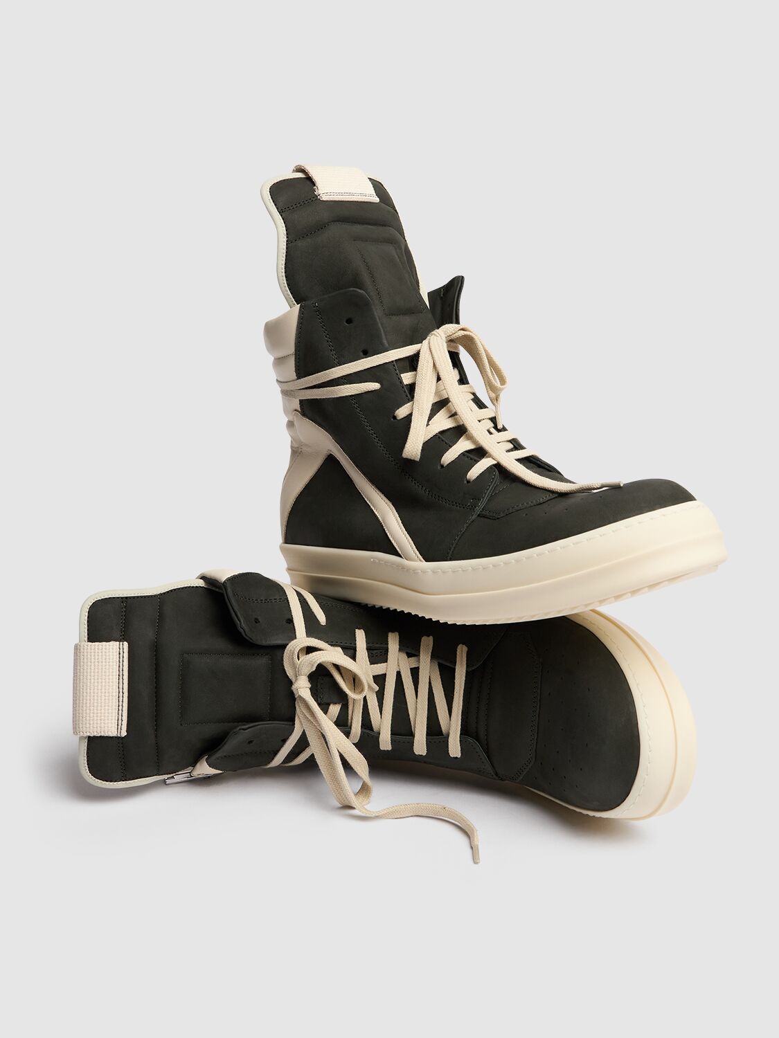 Shop Rick Owens Geobasket Leather Sneakers In Green/milk