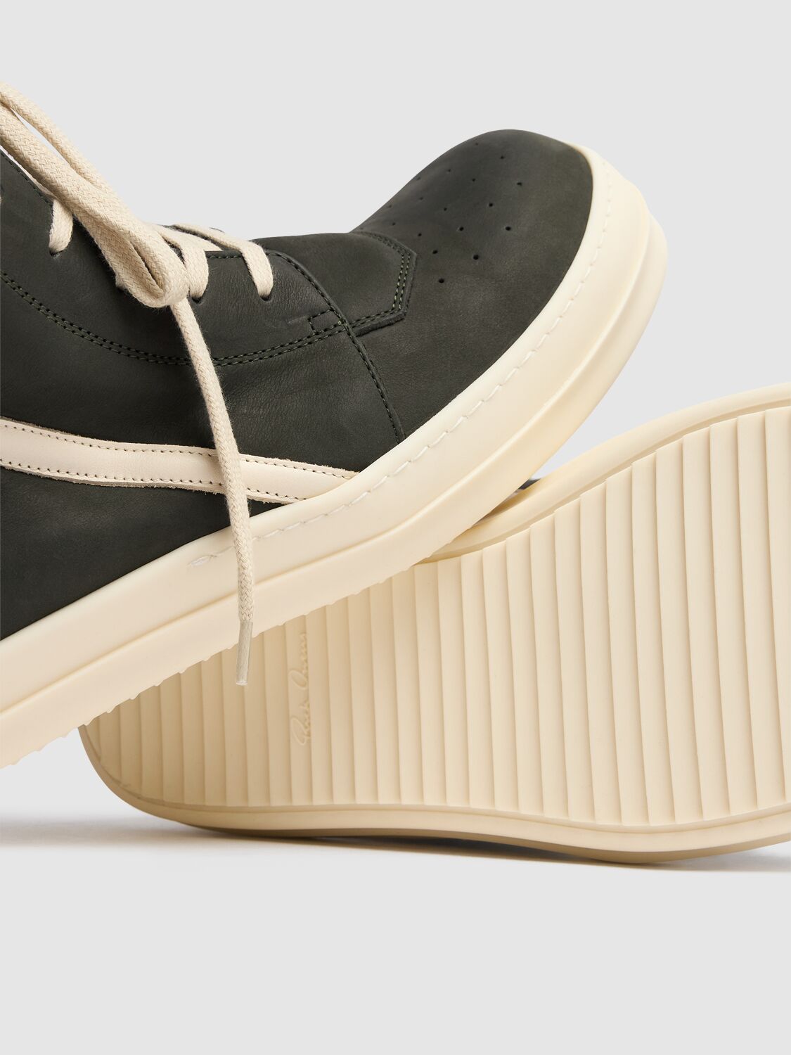 Shop Rick Owens Geobasket Leather Sneakers In Green/milk