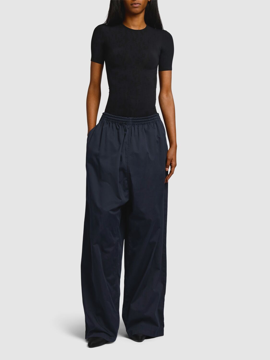 Shop Balenciaga Cotton Twill Baggy Pants In Navy