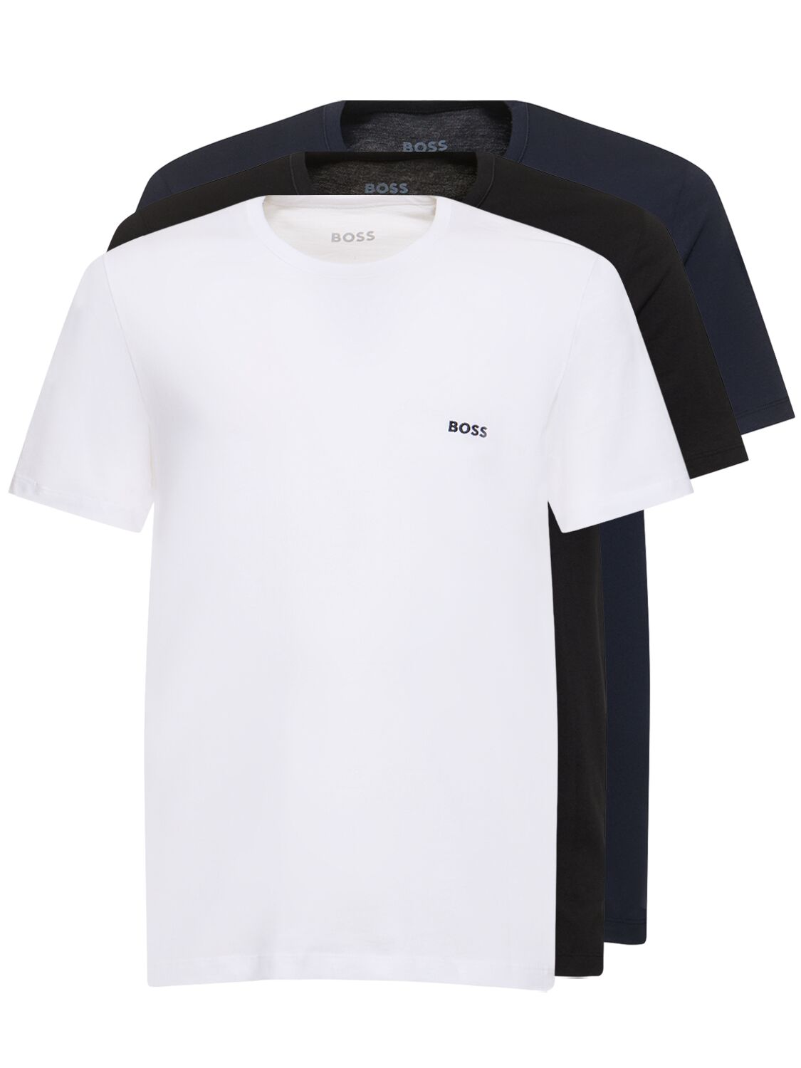 Hugo Boss Pack Of 3 Cotton Crewneck T-shirts In White/black/blue