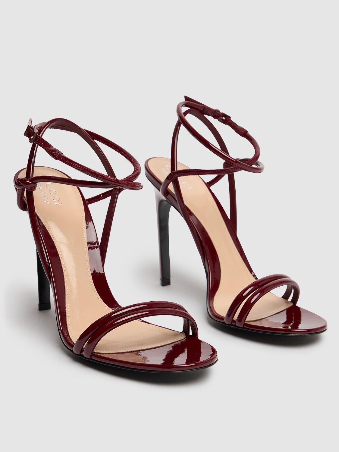 Shop Gucci 105mm Patent Leather Strappy Sandals In Rosso Ancora