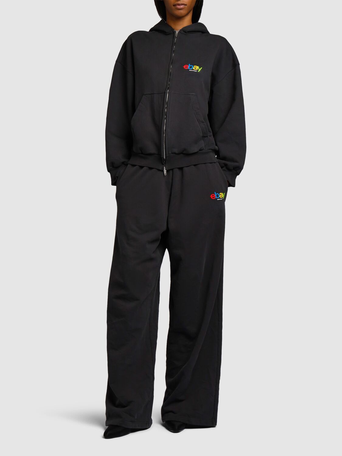 Shop Balenciaga E-bay Zip-up Hoodie In Washed Black