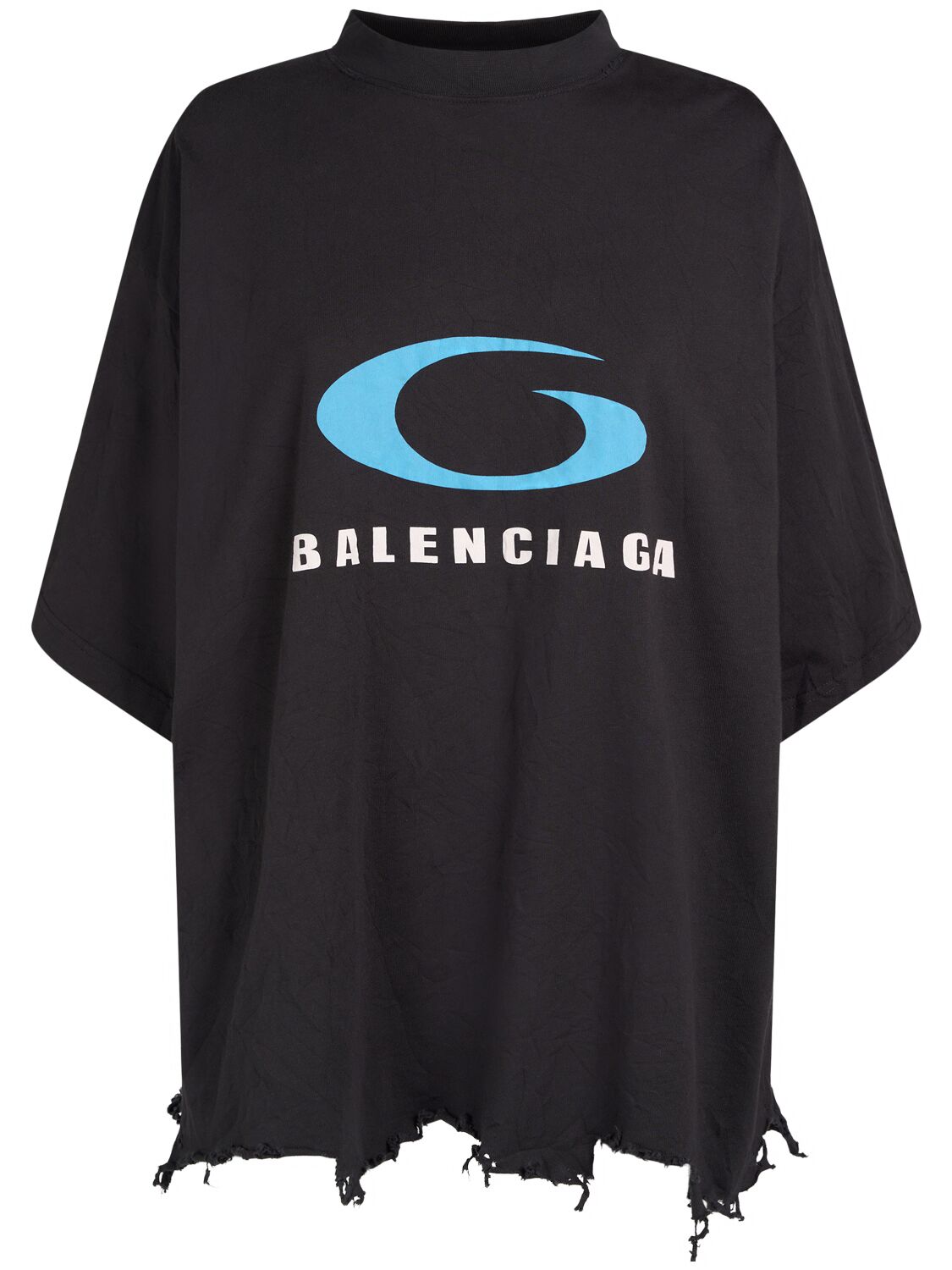 Shop Balenciaga Icon Print Cropped Cotton T-shirt In Washed Black