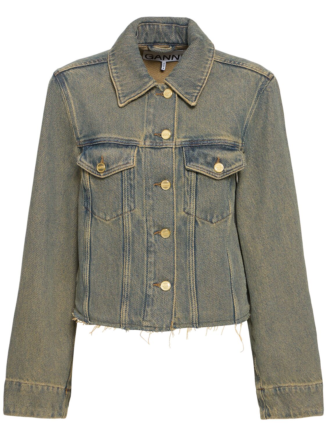 Shop Ganni Overdyed Heavy Cotton Denim Jacket In Brown