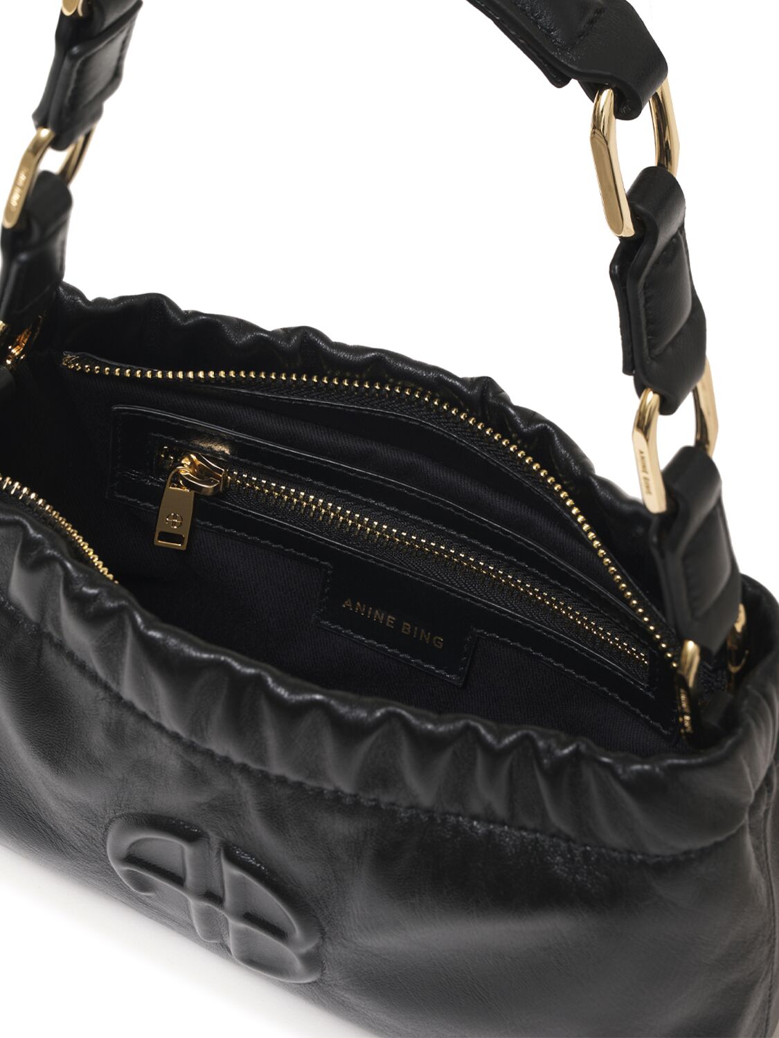 Shop Anine Bing Small Kate Leather Shoulder Bag In Black