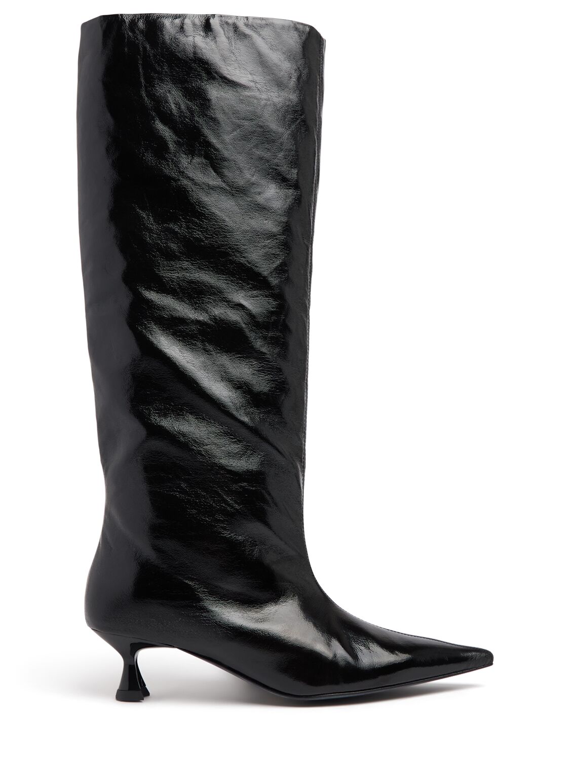 Ganni 50mm Soft Slouchy Faux Leather Boots In Black