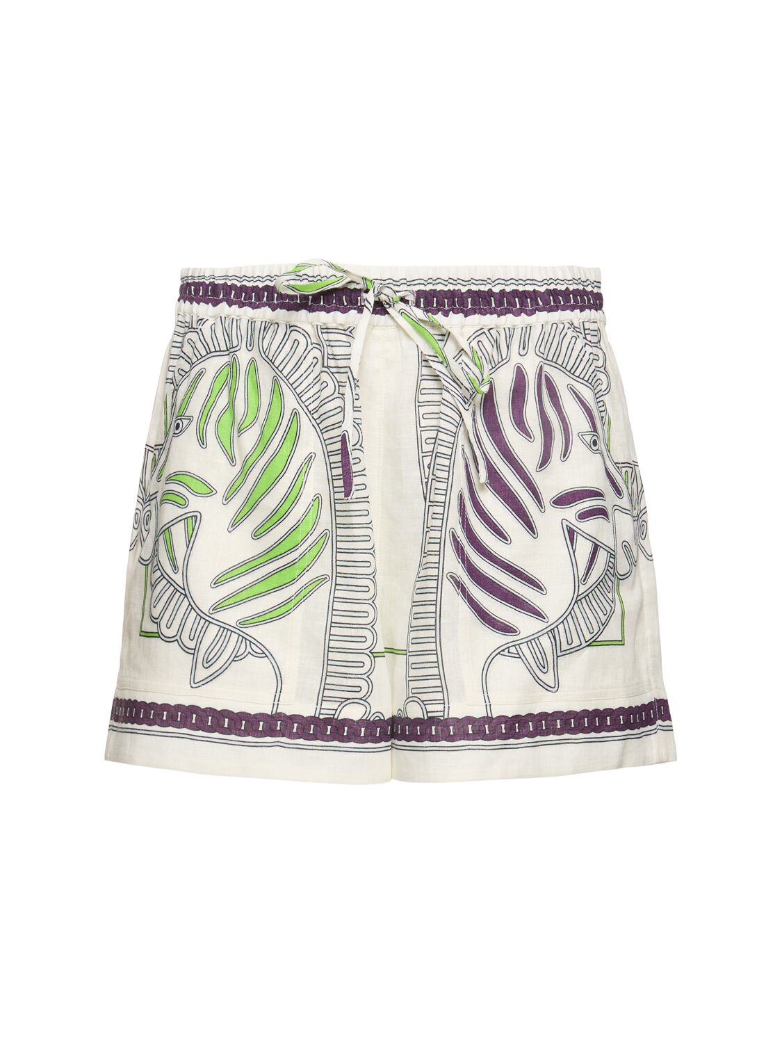 Tory Burch Printed Linen Camp Shorts In Green