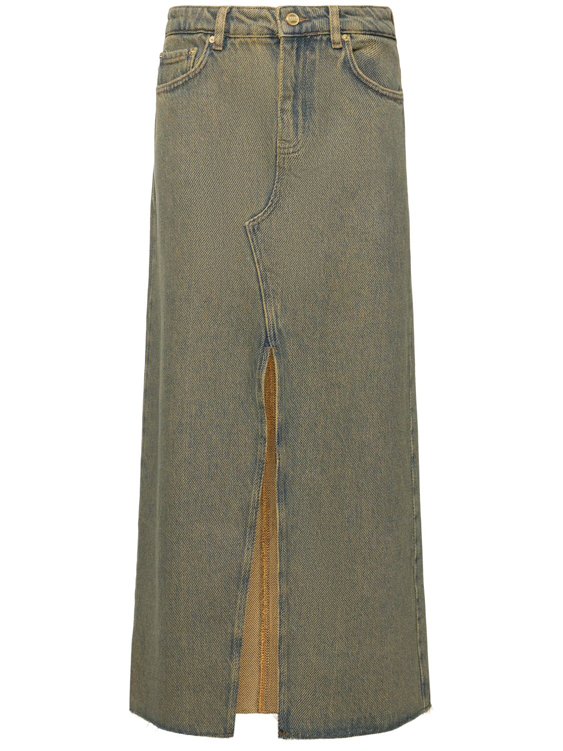 Shop Ganni Overdyed Heavy Denim Maxi Skirt In Brown