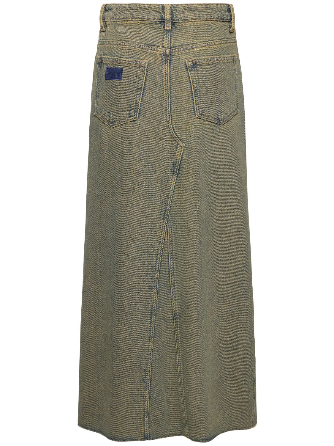 Shop Ganni Overdyed Heavy Denim Maxi Skirt In Brown