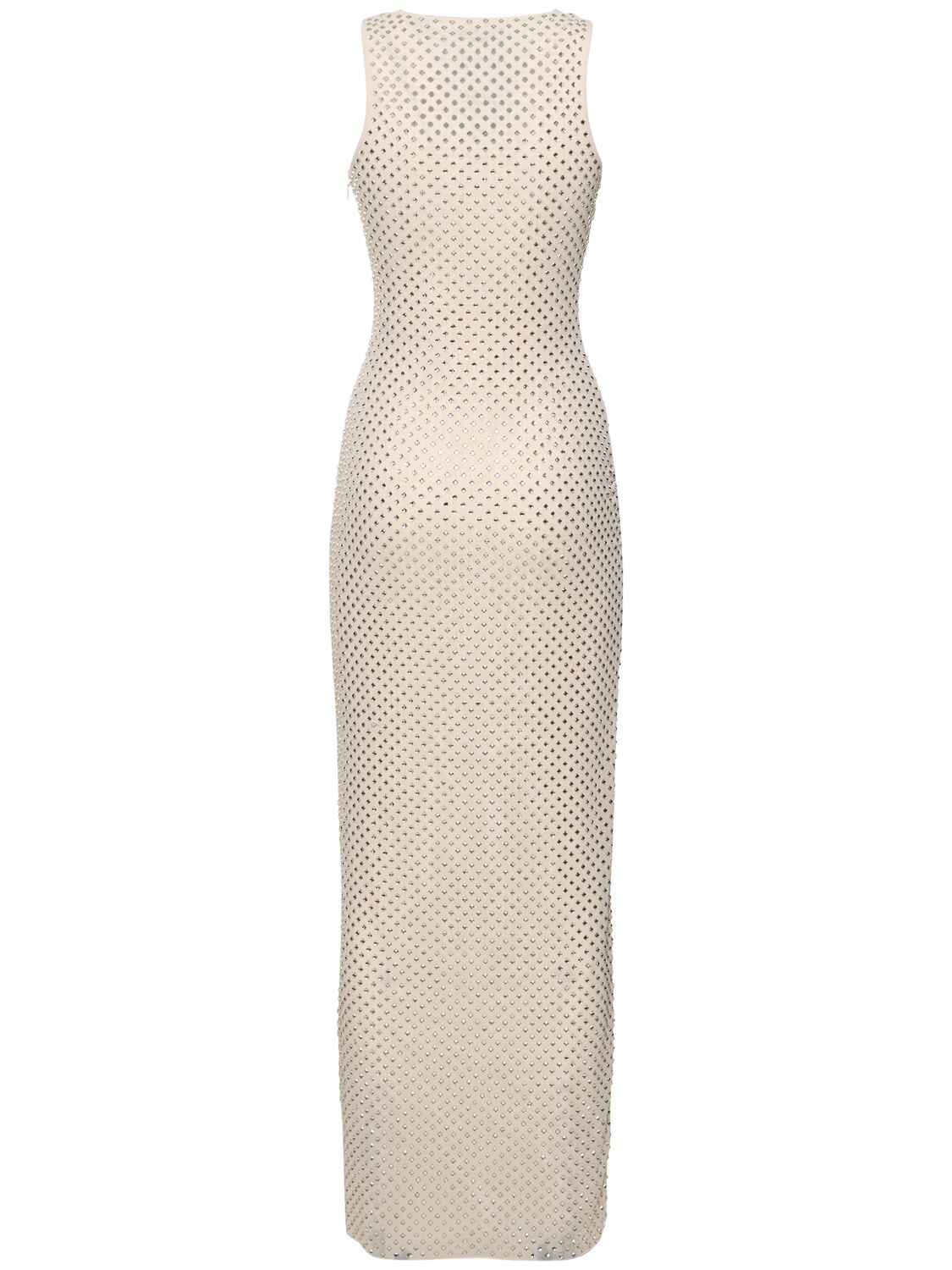 Shop Self-portrait Embellished Mesh Long Dress In White