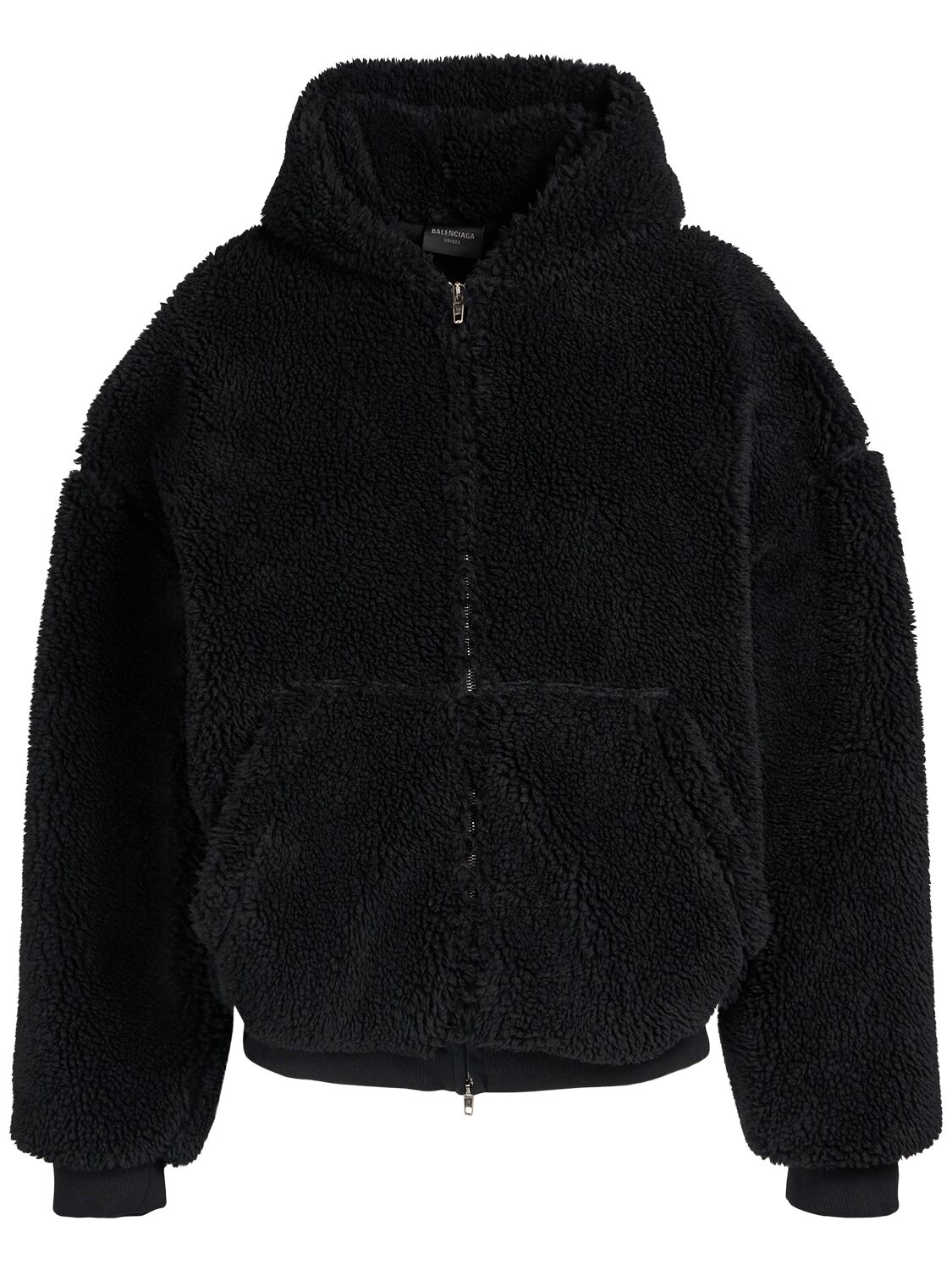 Shop Balenciaga Faux Shearling Zip-up Hoodie In Black