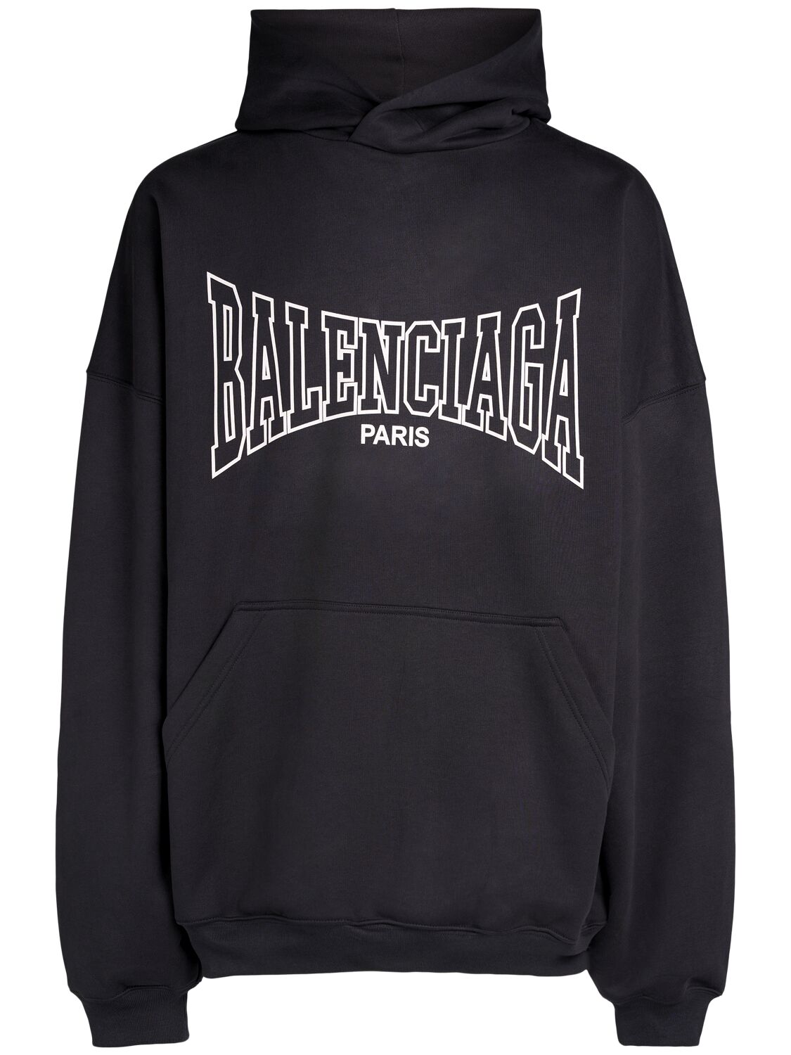 Shop Balenciaga Icon Print Cotton Hoodie In Washed Black