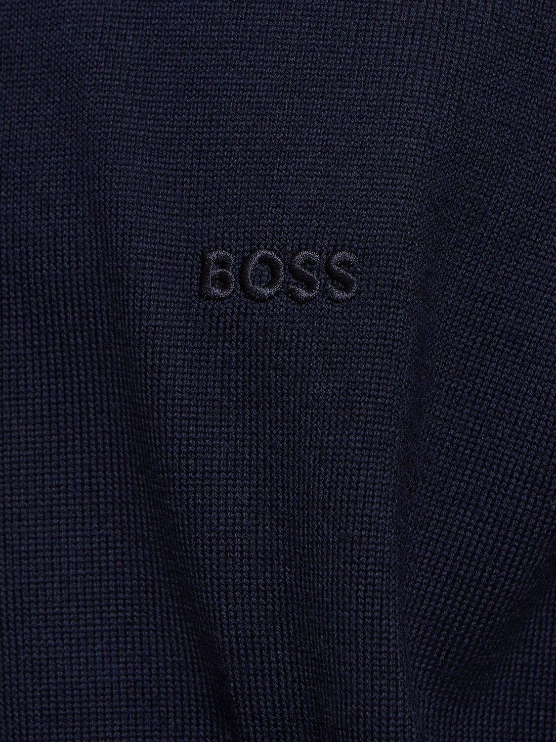 Shop Hugo Boss Balonso Zipped Wool Knit Sweater In Dark Blue