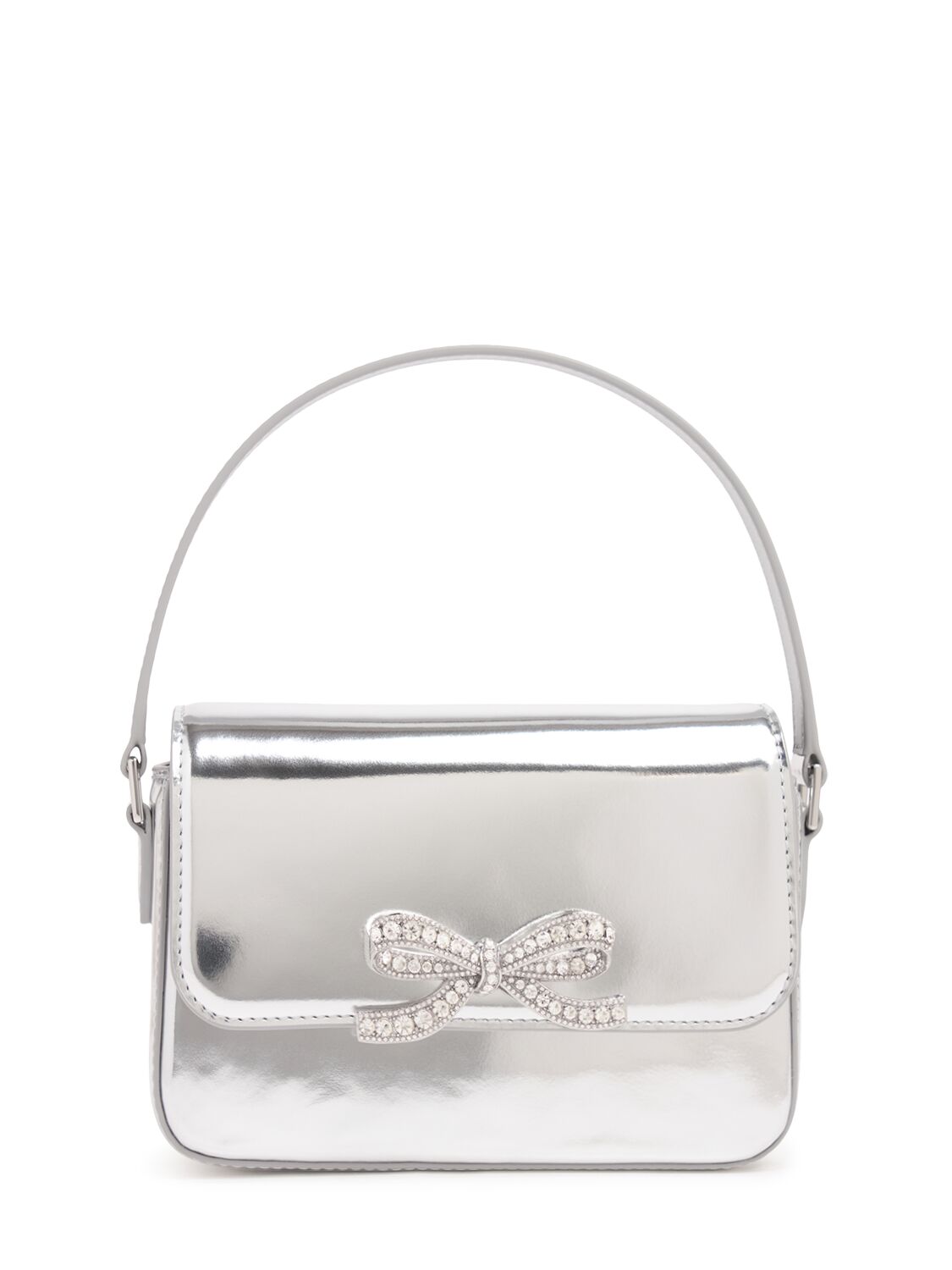 Self-portrait Micro Bow Leather Shoulder Bag In Silver