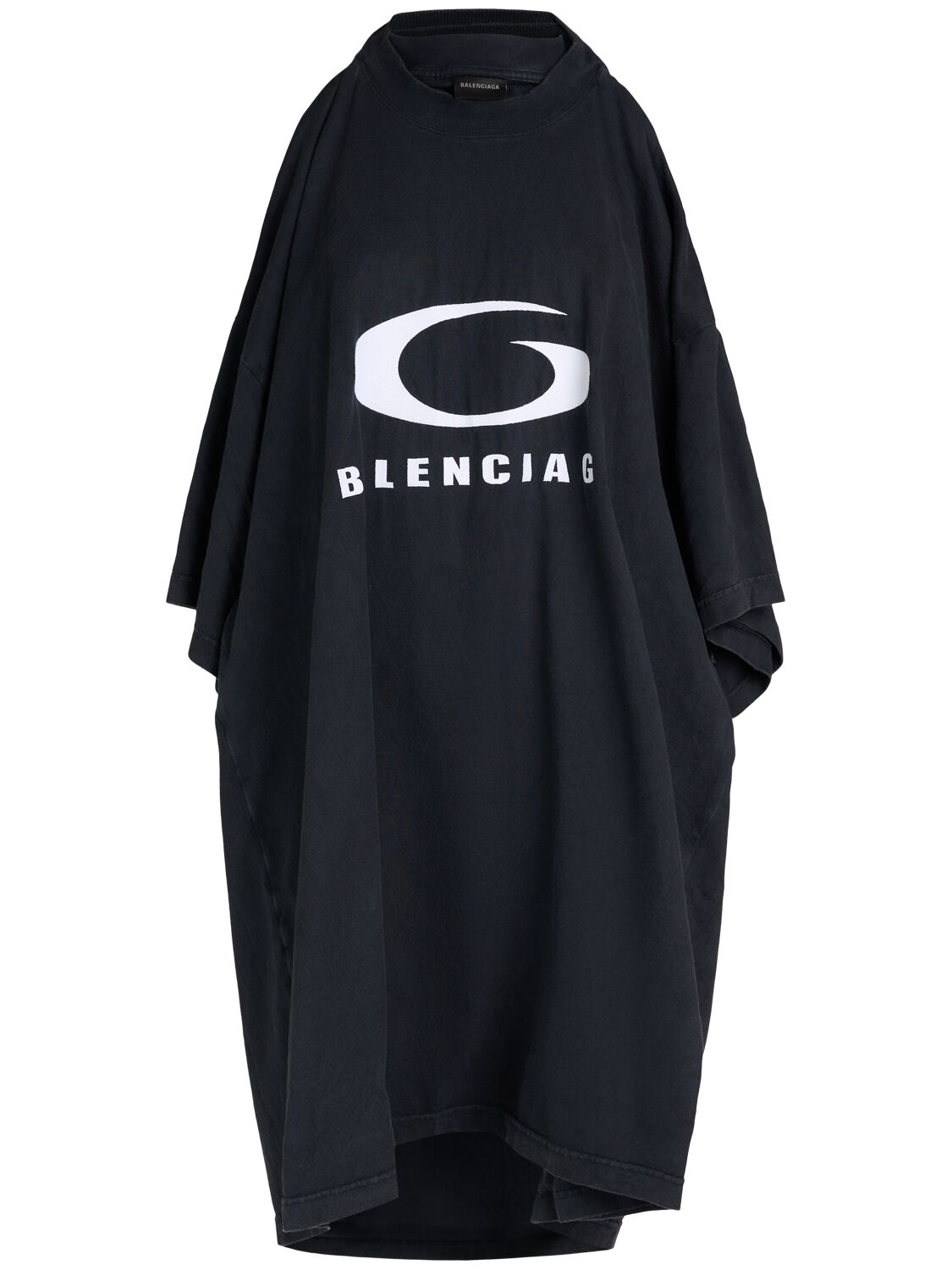 Shop Balenciaga Icon Print Pulled Cotton T-shirt Dress In Washed Black