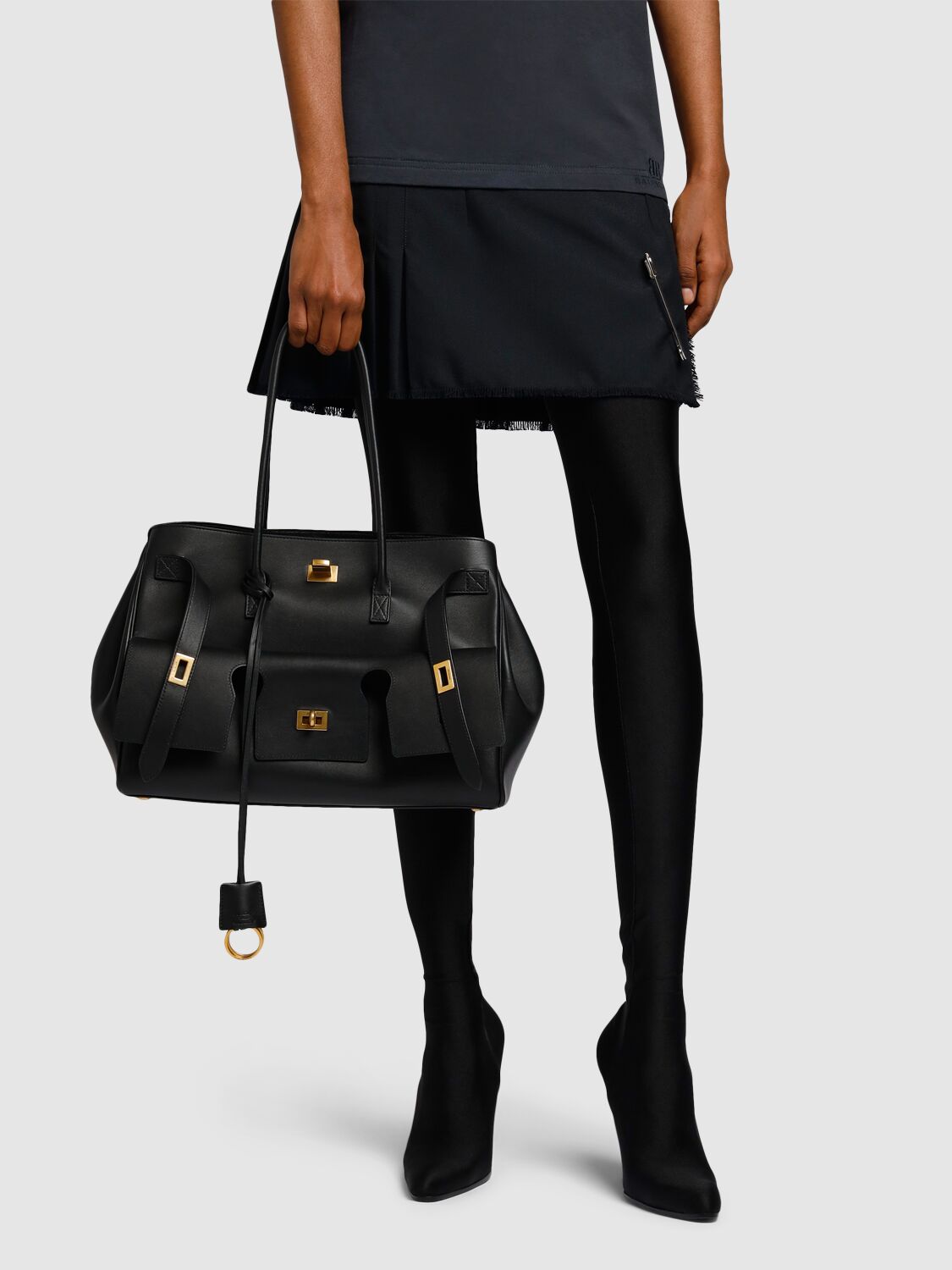 Shop Balenciaga Medium Bel Air Leather Tote Bag In Black