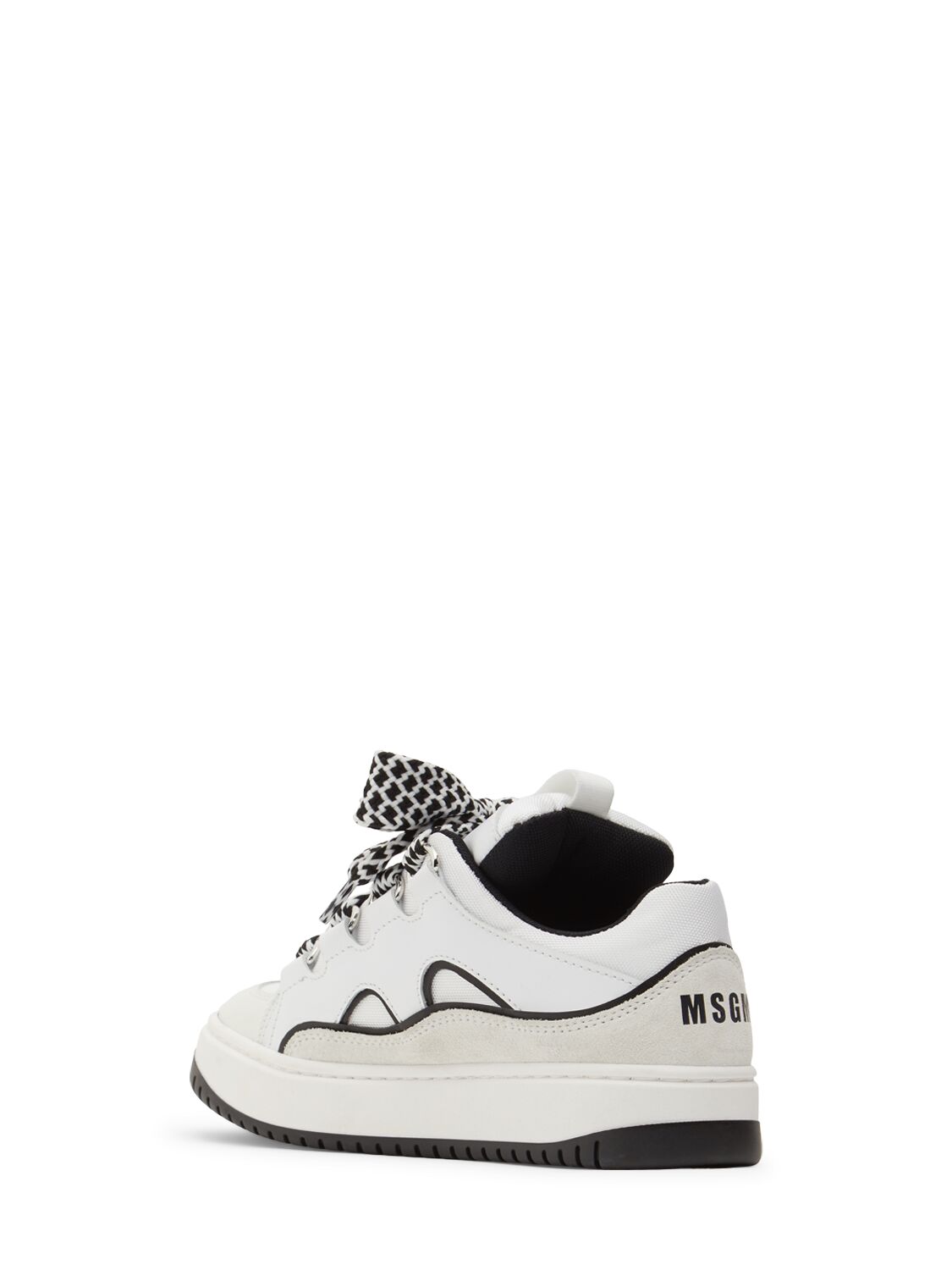 Shop Msgm Leather Lace-up Sneakers In White/black