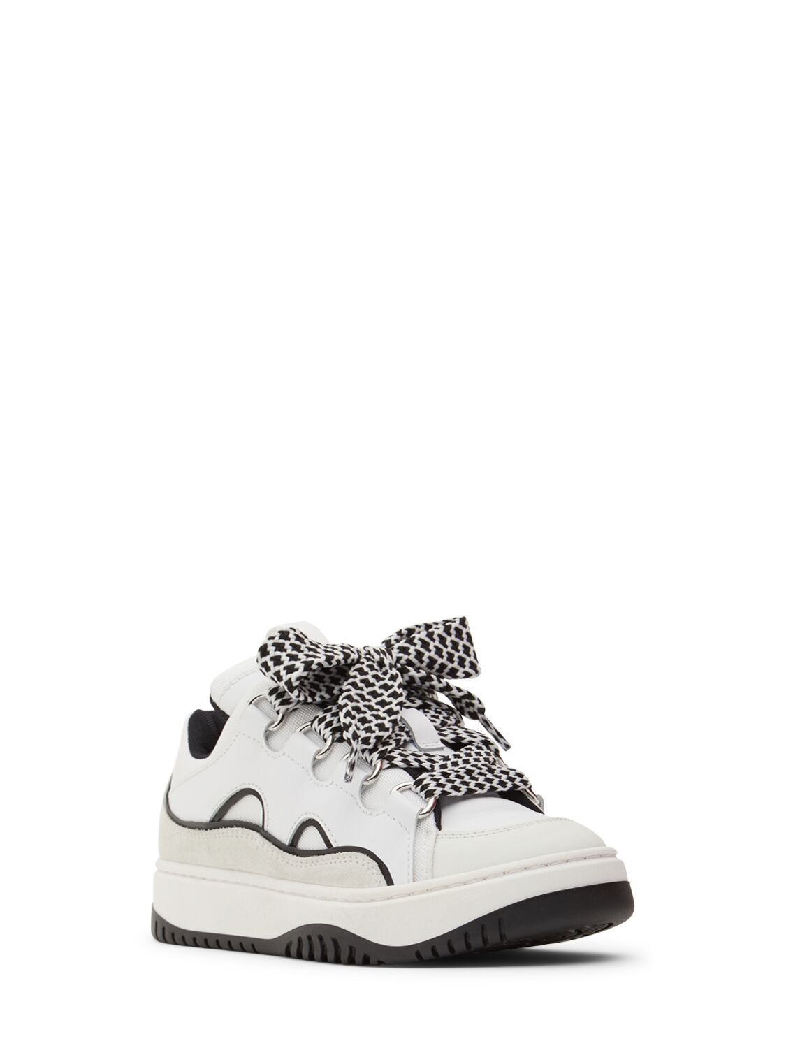 Shop Msgm Leather Lace-up Sneakers In White/black