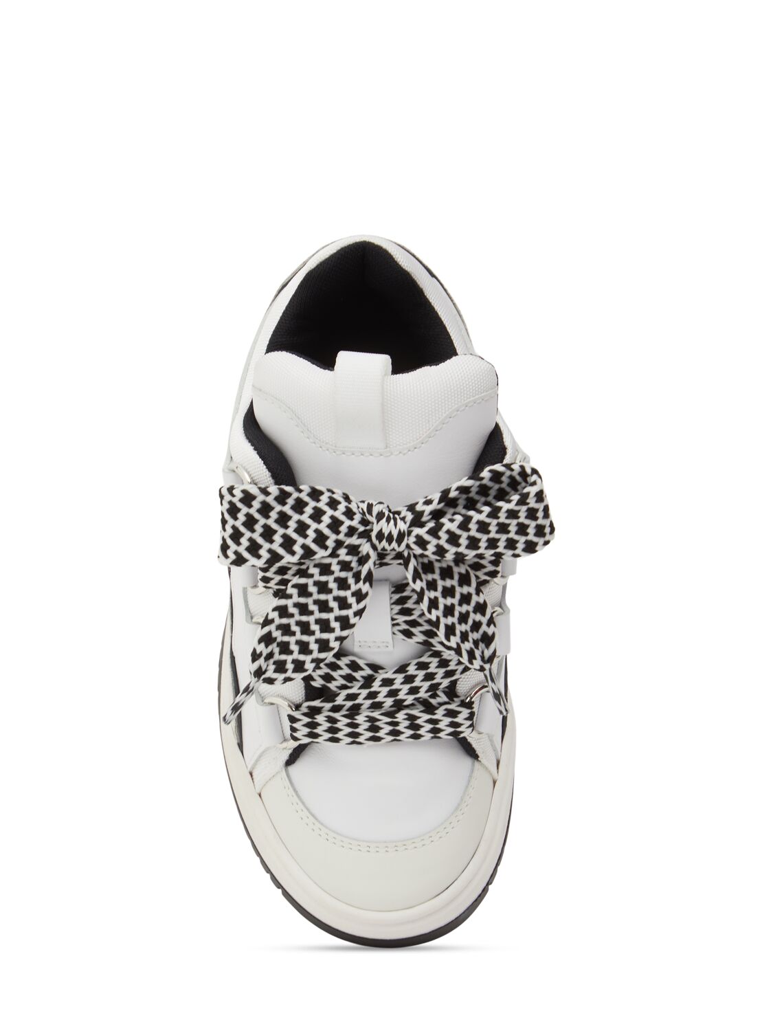 Shop Msgm Leather Lace-up Sneakers In White/black