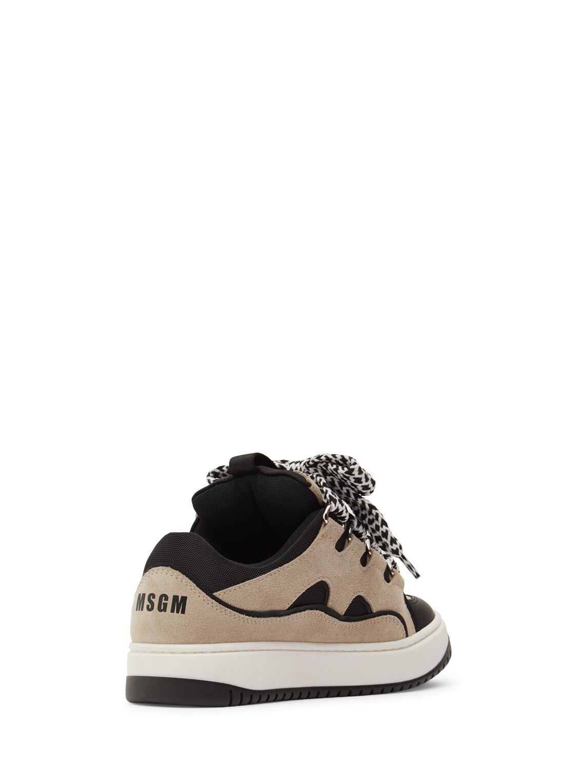 Shop Msgm Leather Lace-up Sneakers In Beige/black