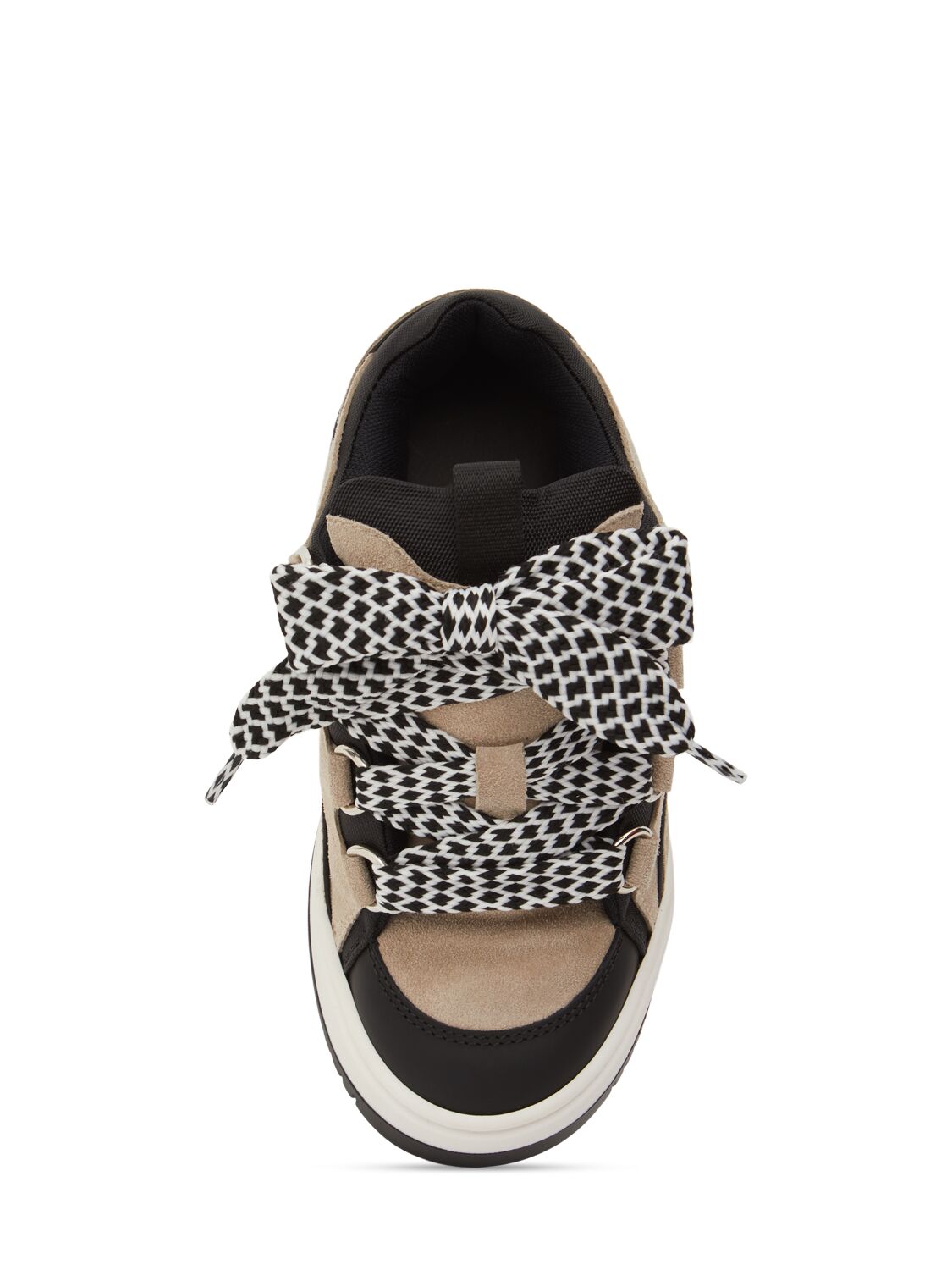 Shop Msgm Leather Lace-up Sneakers In Beige/black