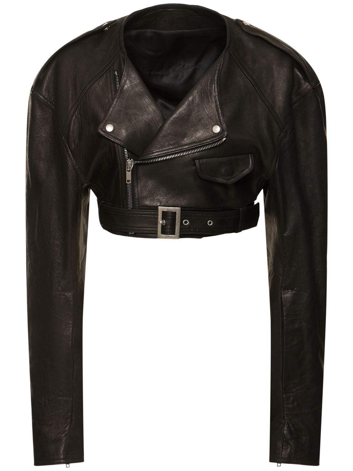 Shop Rick Owens Micro Biker Leather Jacket In Black