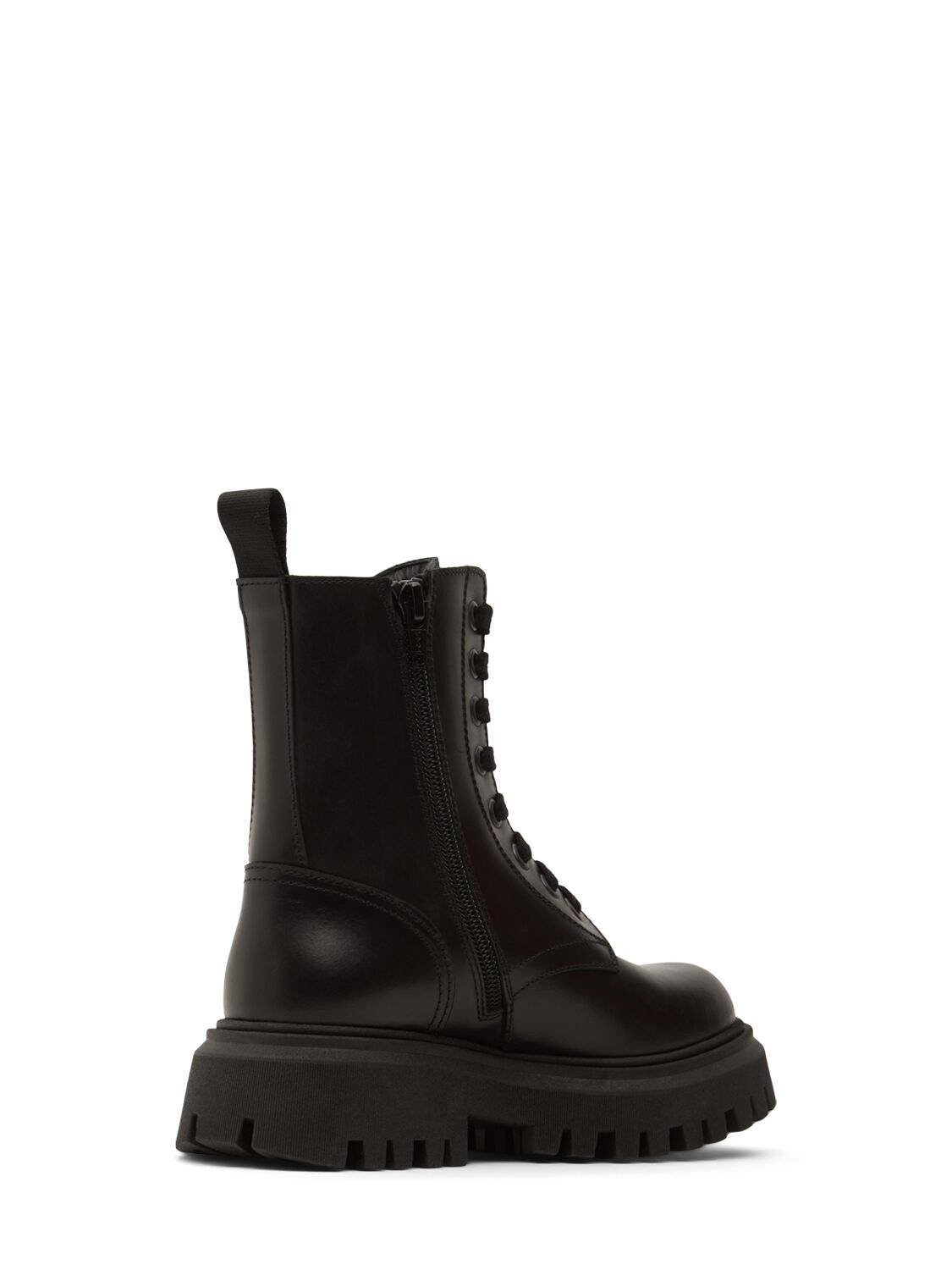 Shop Msgm Leather Lace-up Combat Boots W/logo In Black